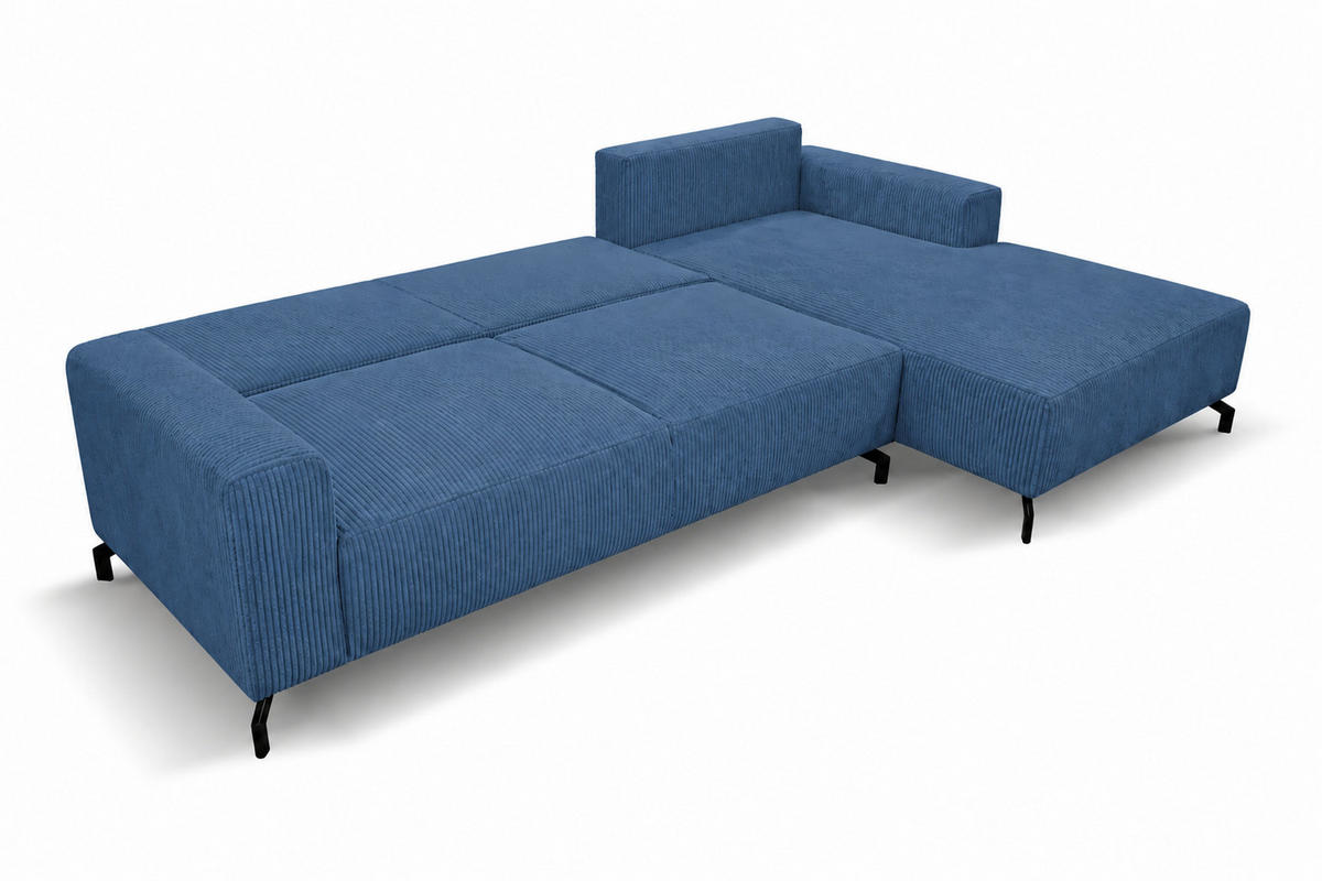 ECKSOFA Aspen in L-Form, Coach mit Schlaffunktion, Farbe: Blau, Cordstoff, Ottomane Rechts - Blau, Textil (312/187cm) - VENASI MÖBEL