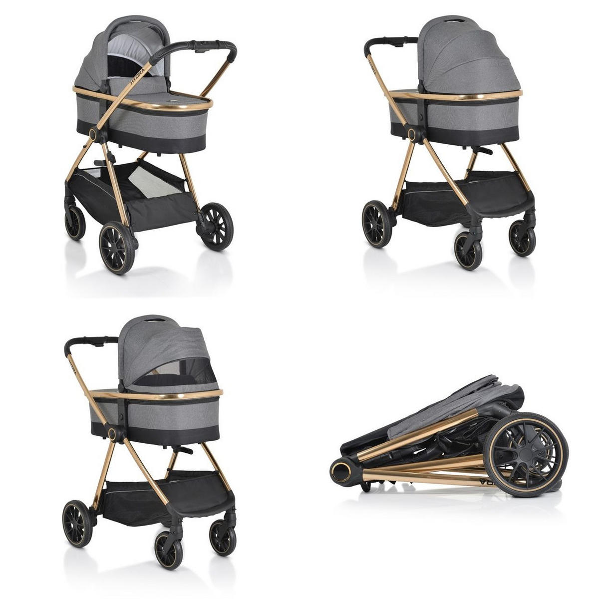 KINDERWAGEN 2 in 1 Hydra grau Babywanne Sportsitz Fußabdeckung Moskitonetz - Grau, Metall (80/63/105cm) - Cangaroo
