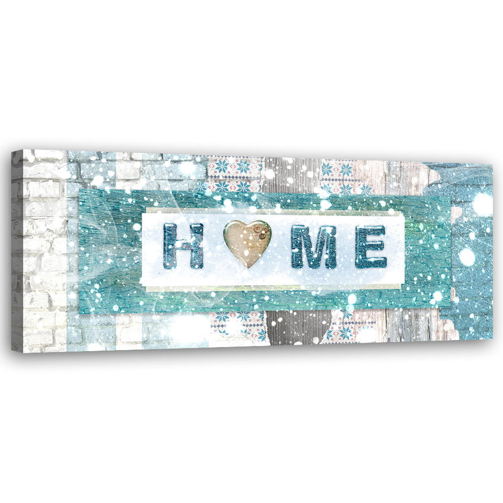 WANDBILD türkis home schriftzug - Blau, Textil (90/30cm) - Feeby