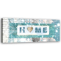 WANDBILD türkis home schriftzug - Blau, Textil (90/30cm) - Feeby