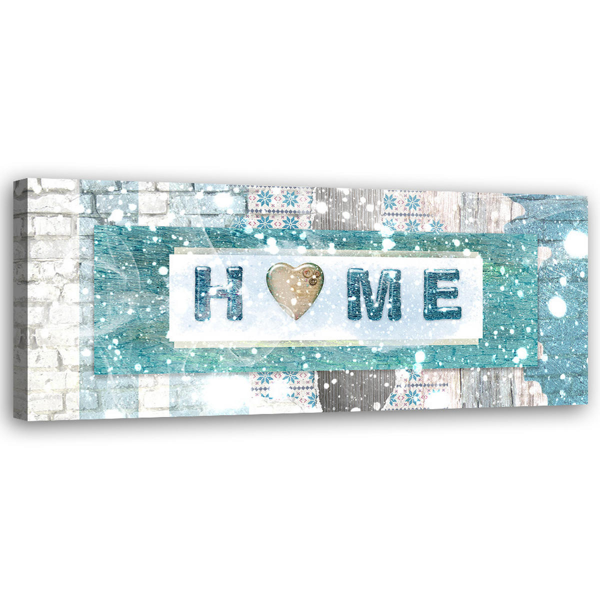 WANDBILD türkis home schriftzug - Blau, Textil (90/30cm) - Feeby