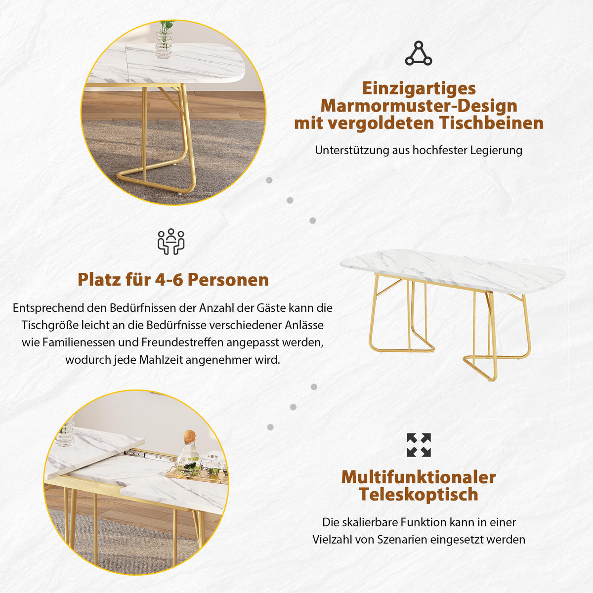 ESSTISCH SET mit 4 Retro-Stühlen - Braun, Holzwerkstoff/Textil (180/75/80cm) - Urban Meuble