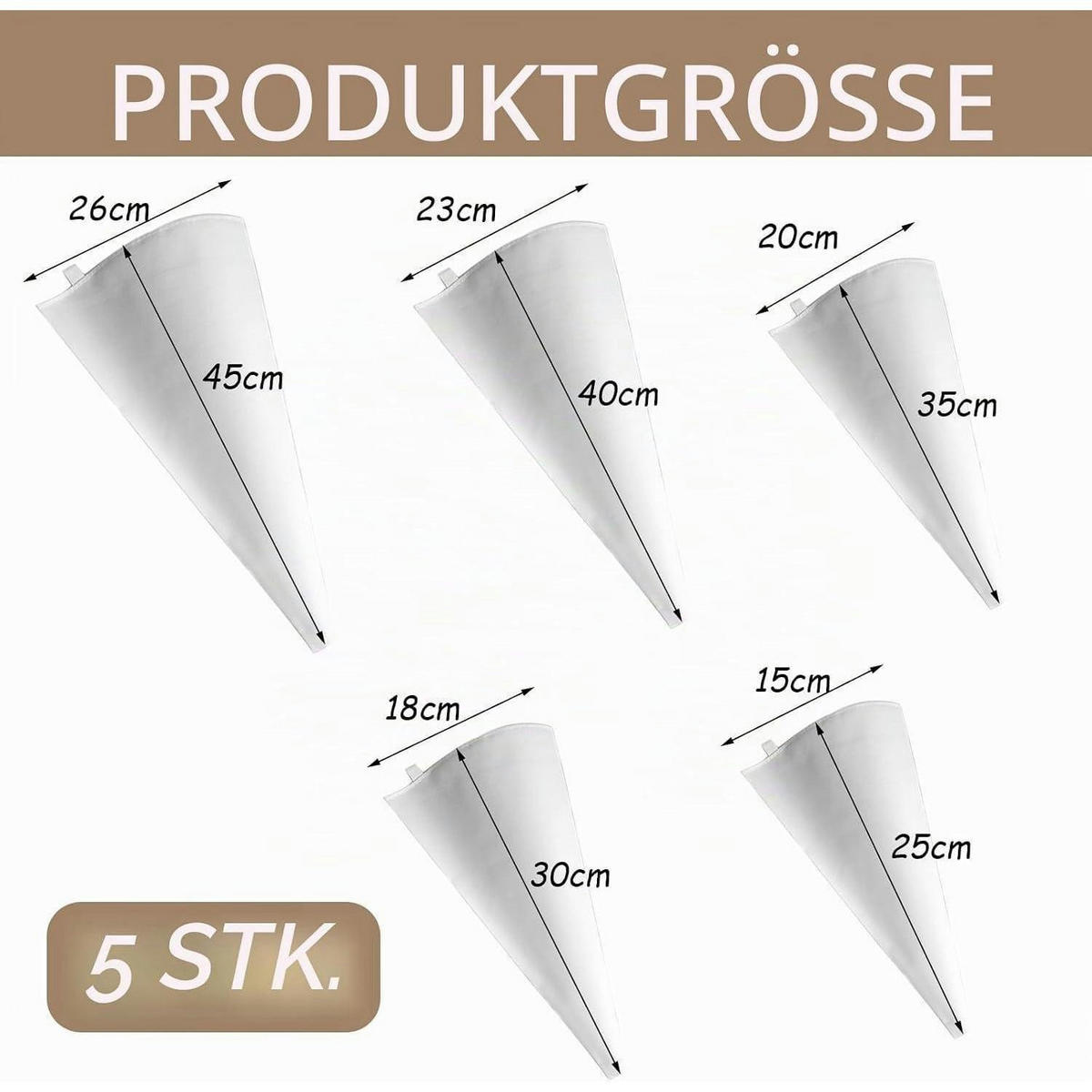 SPRITZBEUTEL 5-teiliges Set 25-45 cm Stoff - Weiß, Textil (26/1/45cm)