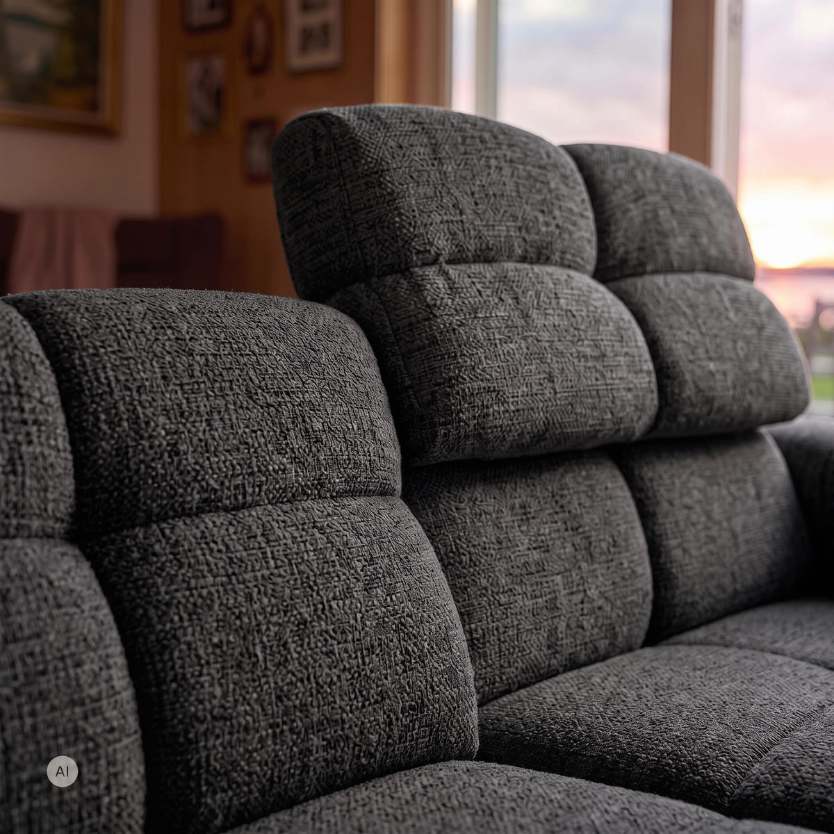 ECKSOFA TENDER Rechts mit Schlaffunktion und Verstellbare Kopfstützen, Chenille dunkelgrau - Dunkelgrau/Schwarz, Holz/Kunststoff (176/315cm) - Muffo