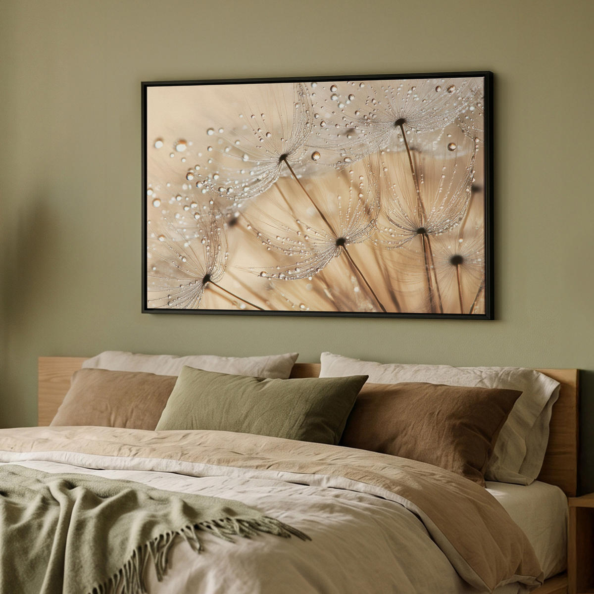 LEINWAND Bilder mit Rahmen - Löwenzahn - Abstrakt - Natur - Beige - 90x60 - Braun, Textil (90/60cm) - MuchoWow