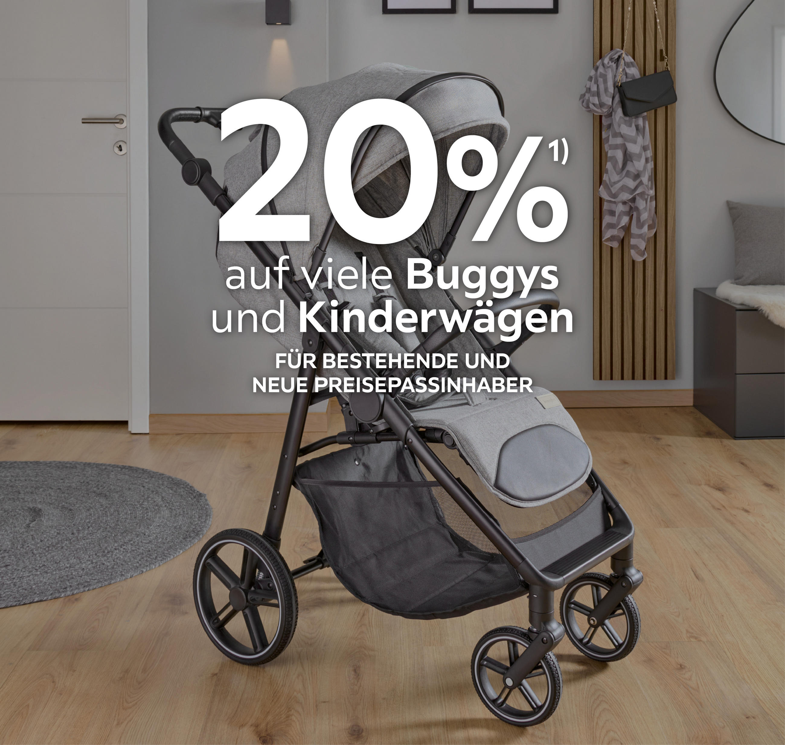 20% auf viele Buggys und Kinderwägen; Für bestehende und neue Preisepassinhaber