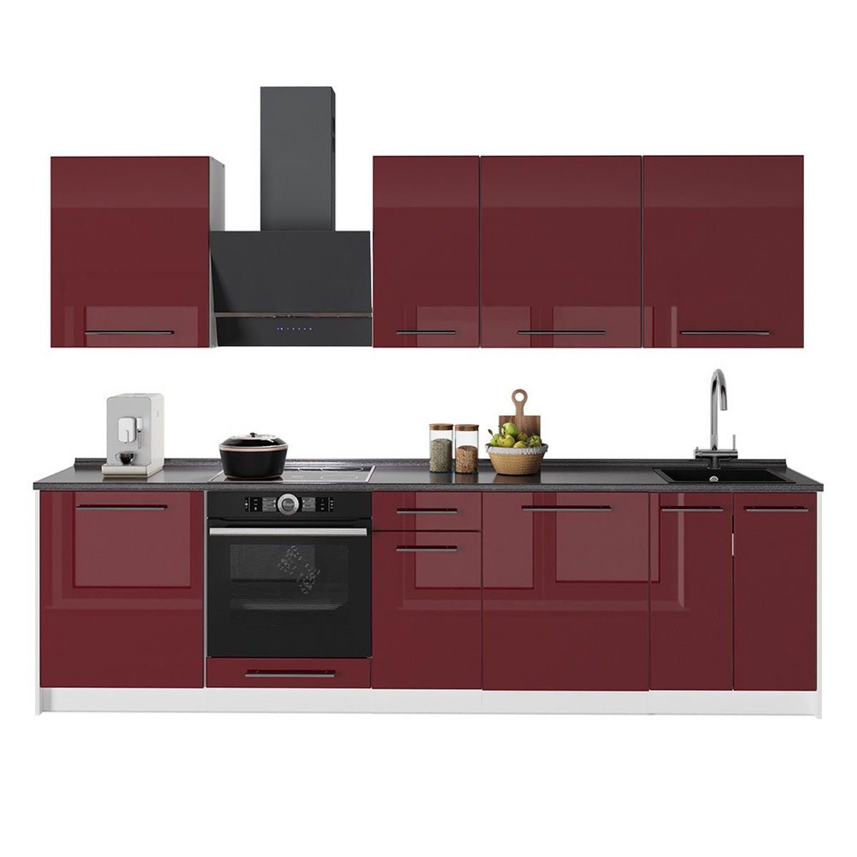 KÖK Fame-Line, Bordeaux högblank/Vit, 280 cm, AP Antracit - Vit/Bordeaux, Träbaserade material (280/206.8/60cm) - Vicco