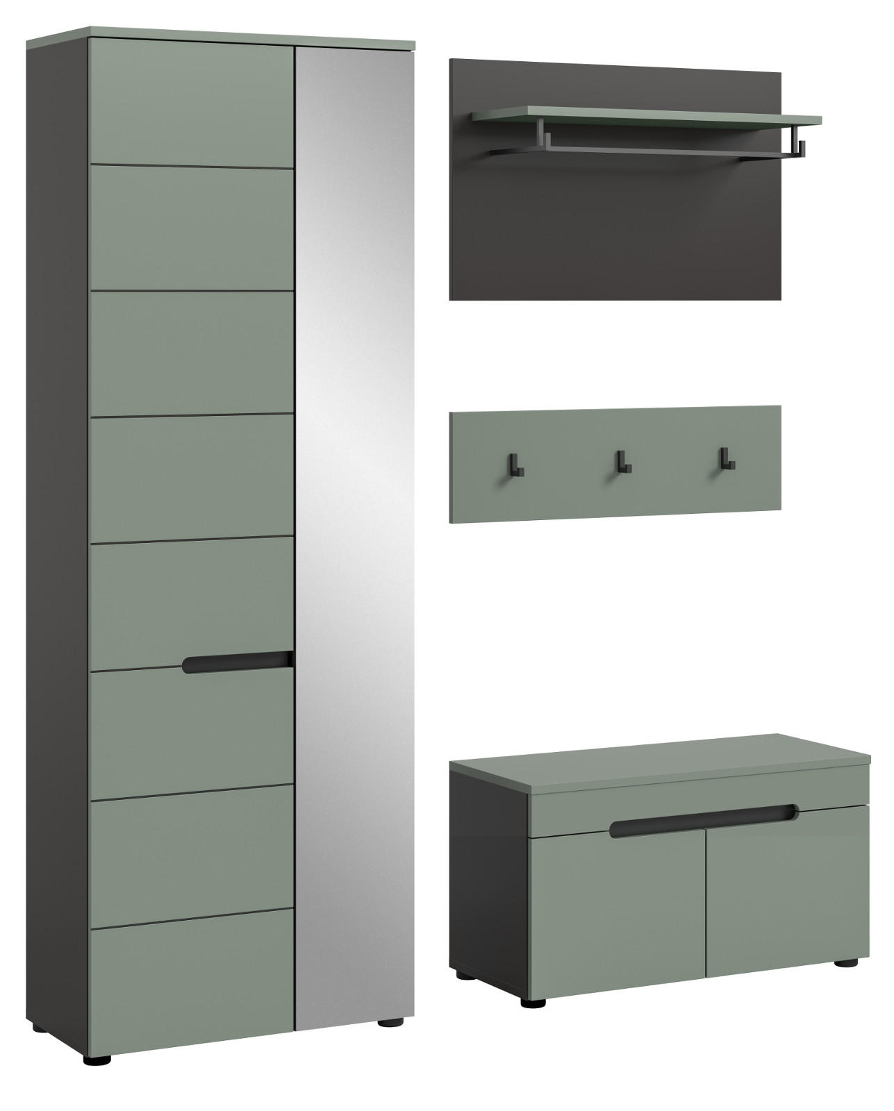 Inn.Furn Garderobe-Set Salbeigrün, Dunkelgrau 160x190x37 cm