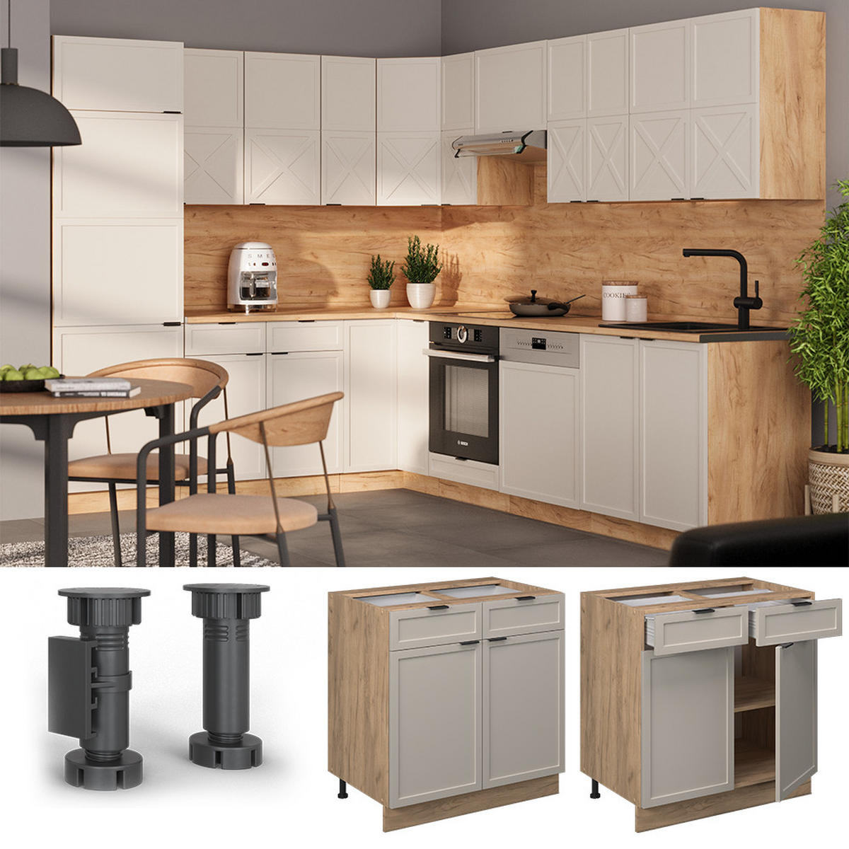 KÜCHENUNTERSCHRANK Fame-Line GrauBeige 80 cm ohne AP - Honigeiche/Eiche Wotan, Holzwerkstoff (80/82/51.6cm) - Vicco