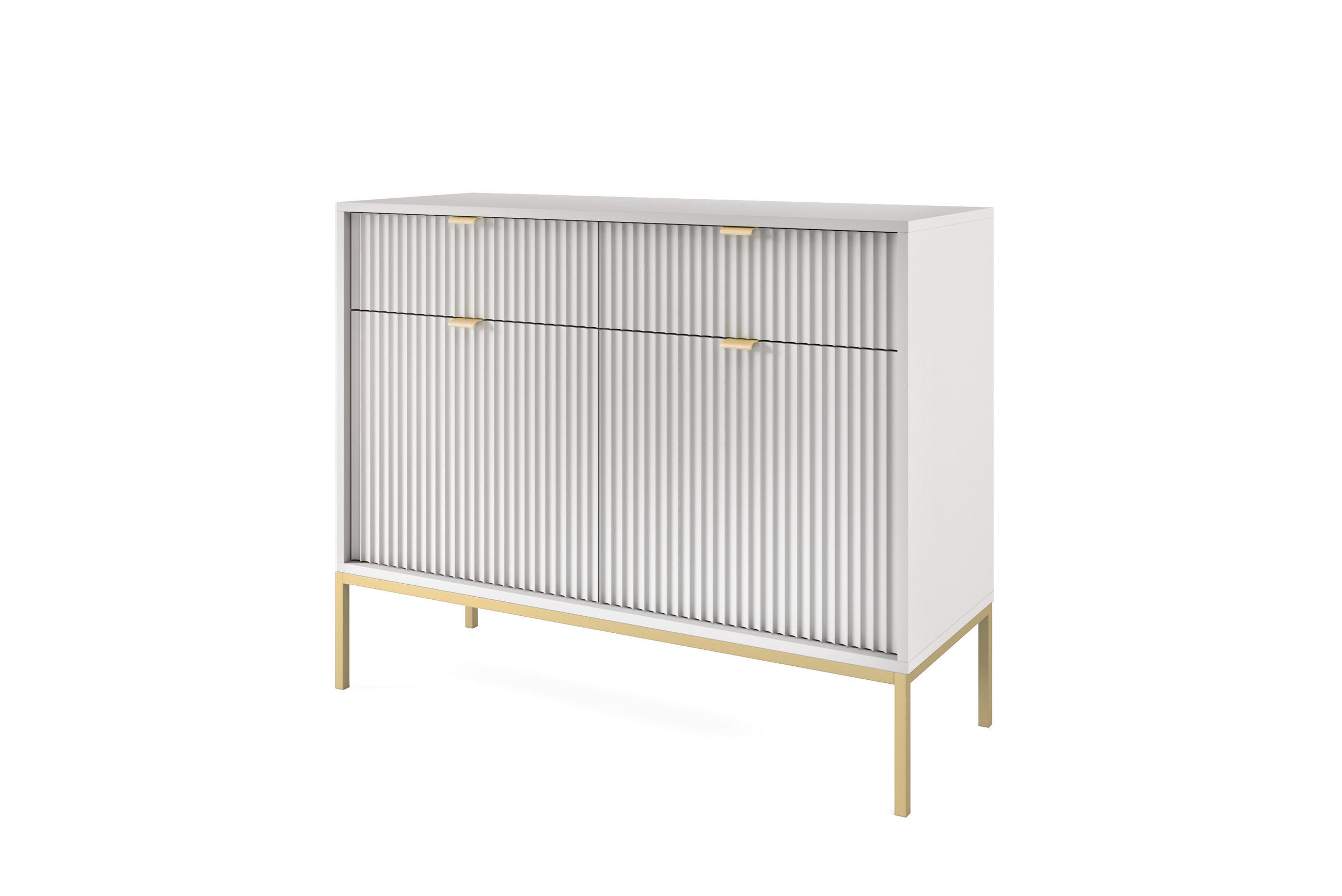 KOMMODE Nova Grau, Golden Beine, Zweitürig mit Schubladen - Goldfarben/Grau, Holzwerkstoff/Metall (104/83/39cm) - Bettso