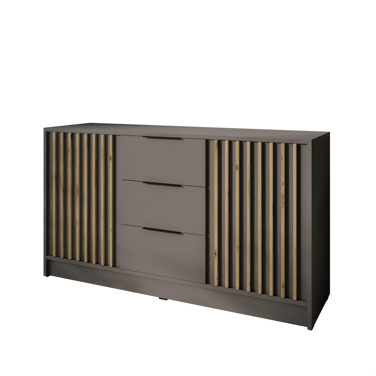 KOMMODE NELA, zweitürig mit Lamellen, Grau/Artisan - Grau, Holzwerkstoff (155/86/45cm) - Lookway