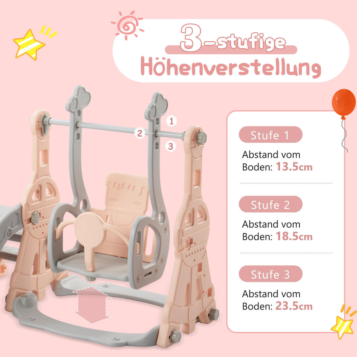KINDERRUTSCHE 4 in 1, Rosa - Rosa, Kunststoff (140/118cm)
