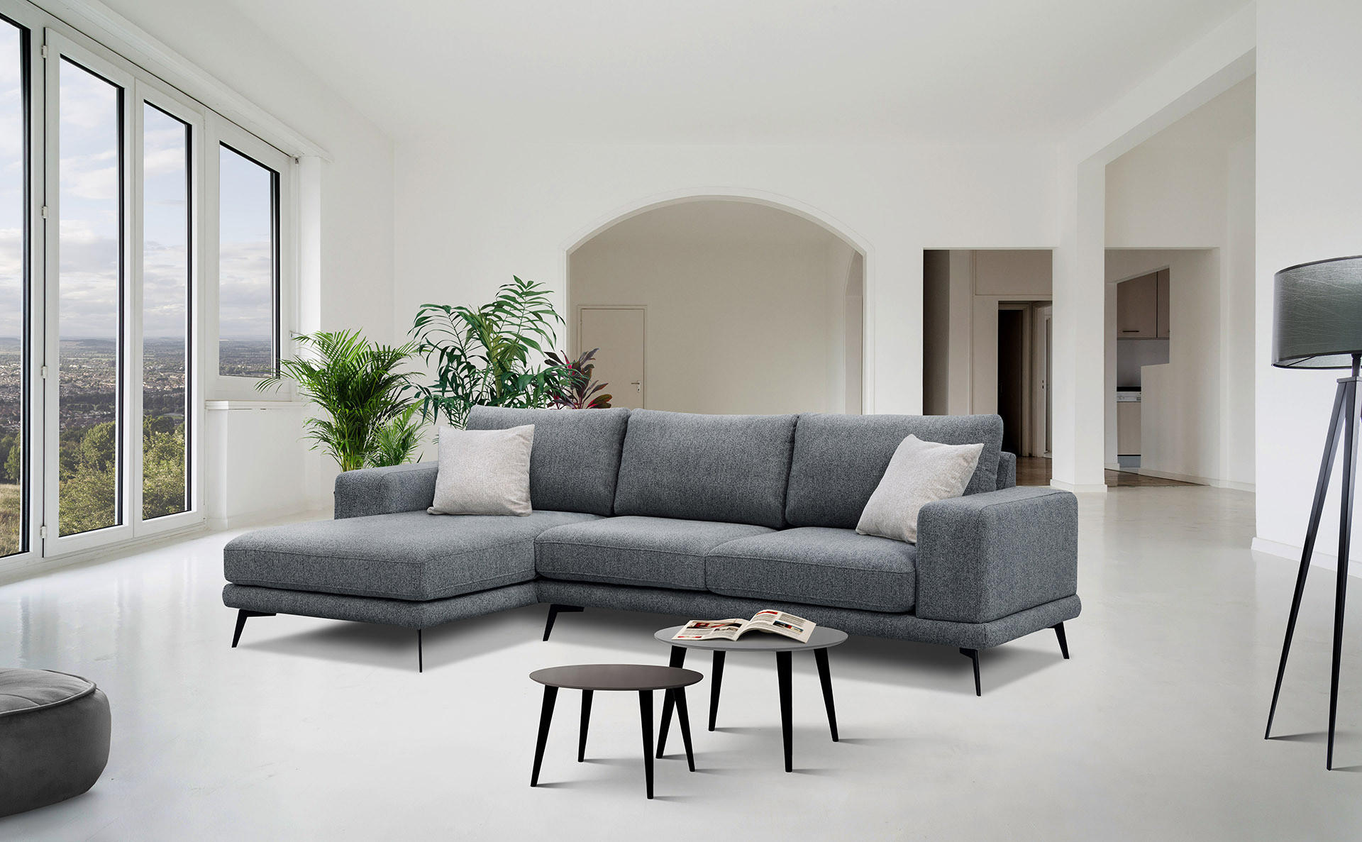 ECKSOFA MEDIOLANE 5-Sitzer, dunkelgrau - Dunkelgrau, Holzwerkstoff/Textil (158/282cm) - Courtois Laville