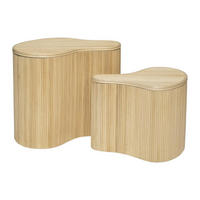 BEISTELLTISCHE organisch 2er-Set mit Stauraum - Rattan - 52 x 40 x 45 cm & 43,5 x 30 x 33,5 cm - Holzfarben hell - MARSA - Naturfarben, Holzwerkstoff (52/40/45cm) - Vente-Unique