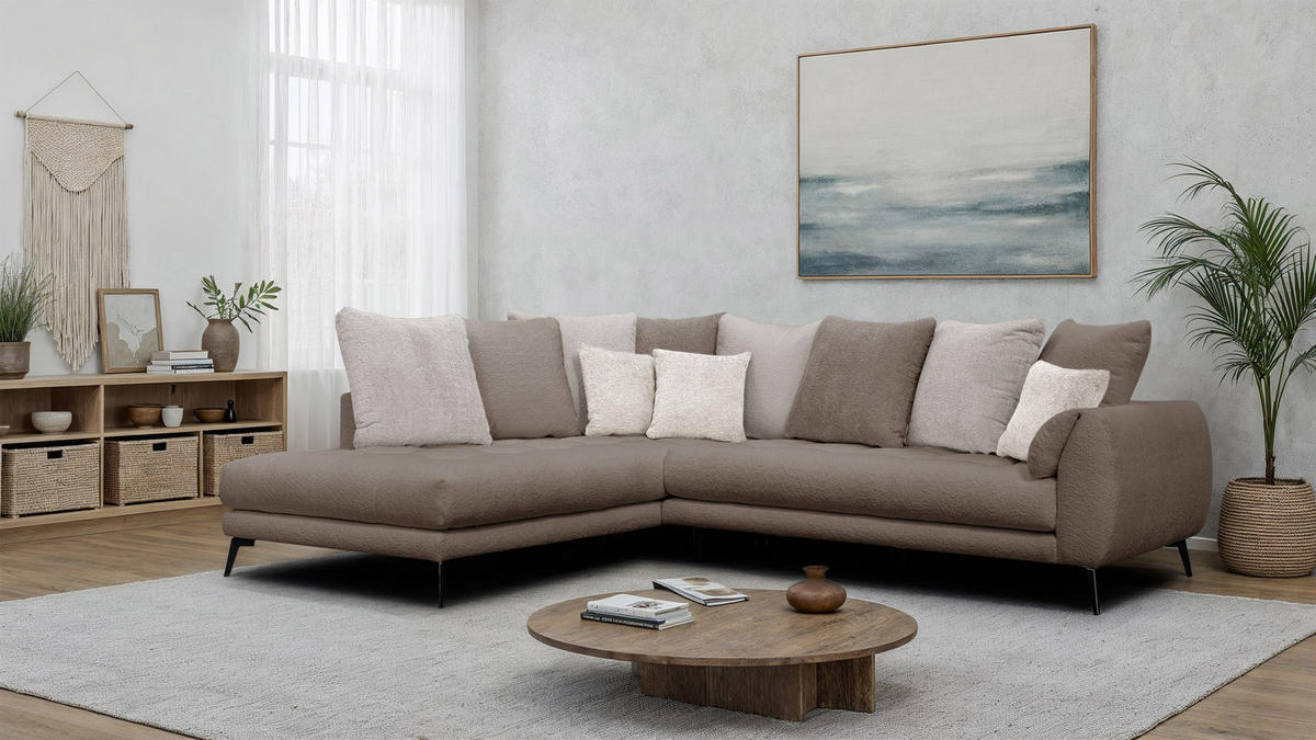 ECKSOFA CALME 5-Sitzer, beige und écru - Beige, Holz/Textil (294/229cm) - Courtois Laville