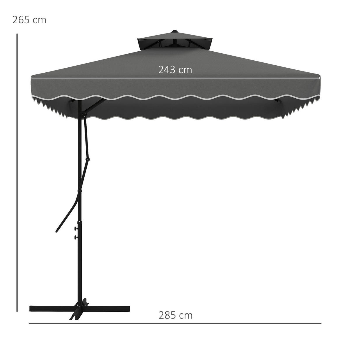 SONNENSCHIRM, Metall, Polyester, Grau - Dunkelgrau, Kunststoff/Metall (243/243cm) - Outsunny