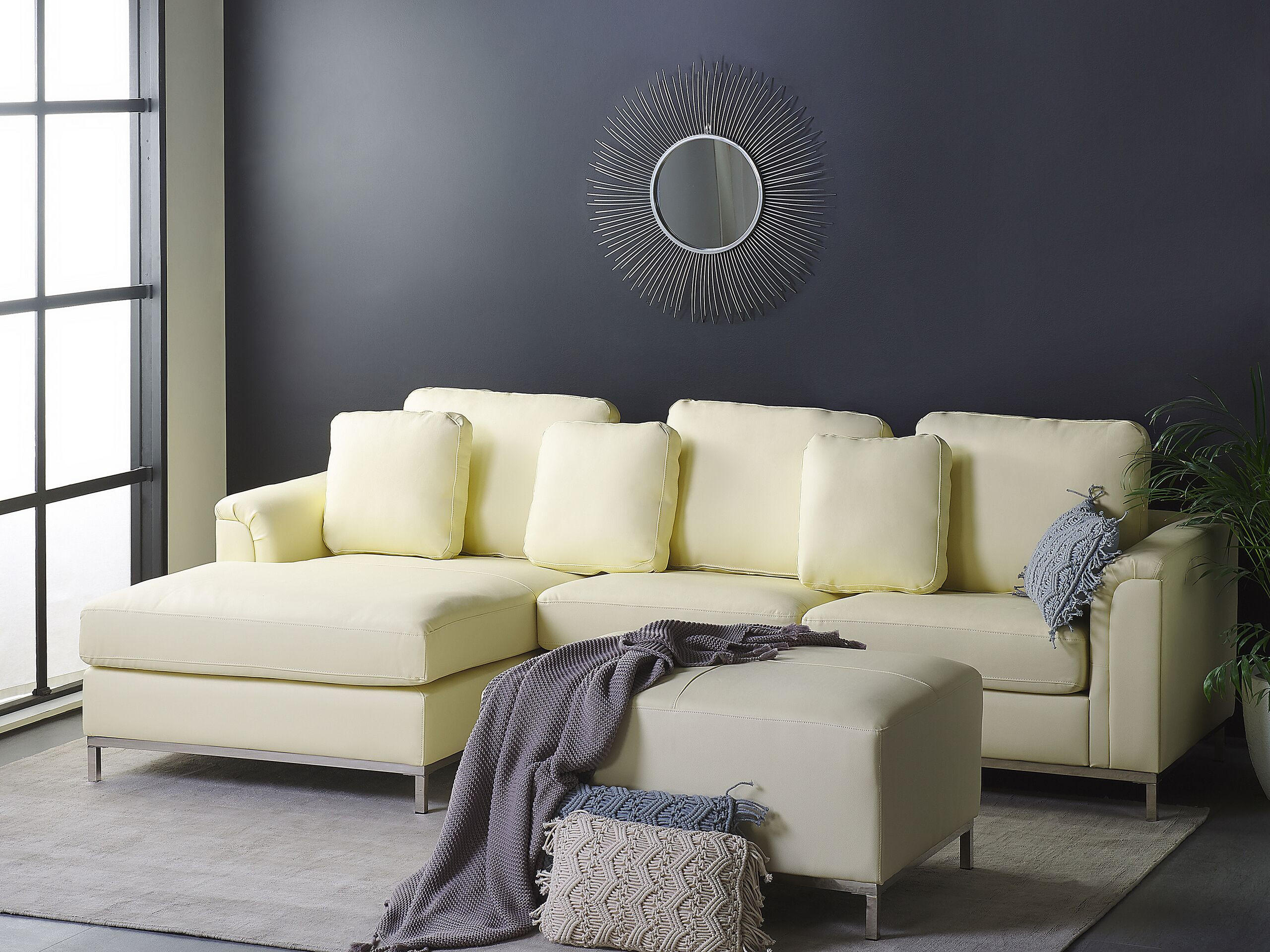 ECKSOFA linksseitig mit Ottomane Leder Beige Oslo - Beige, Leder (270/151cm) - Beliani