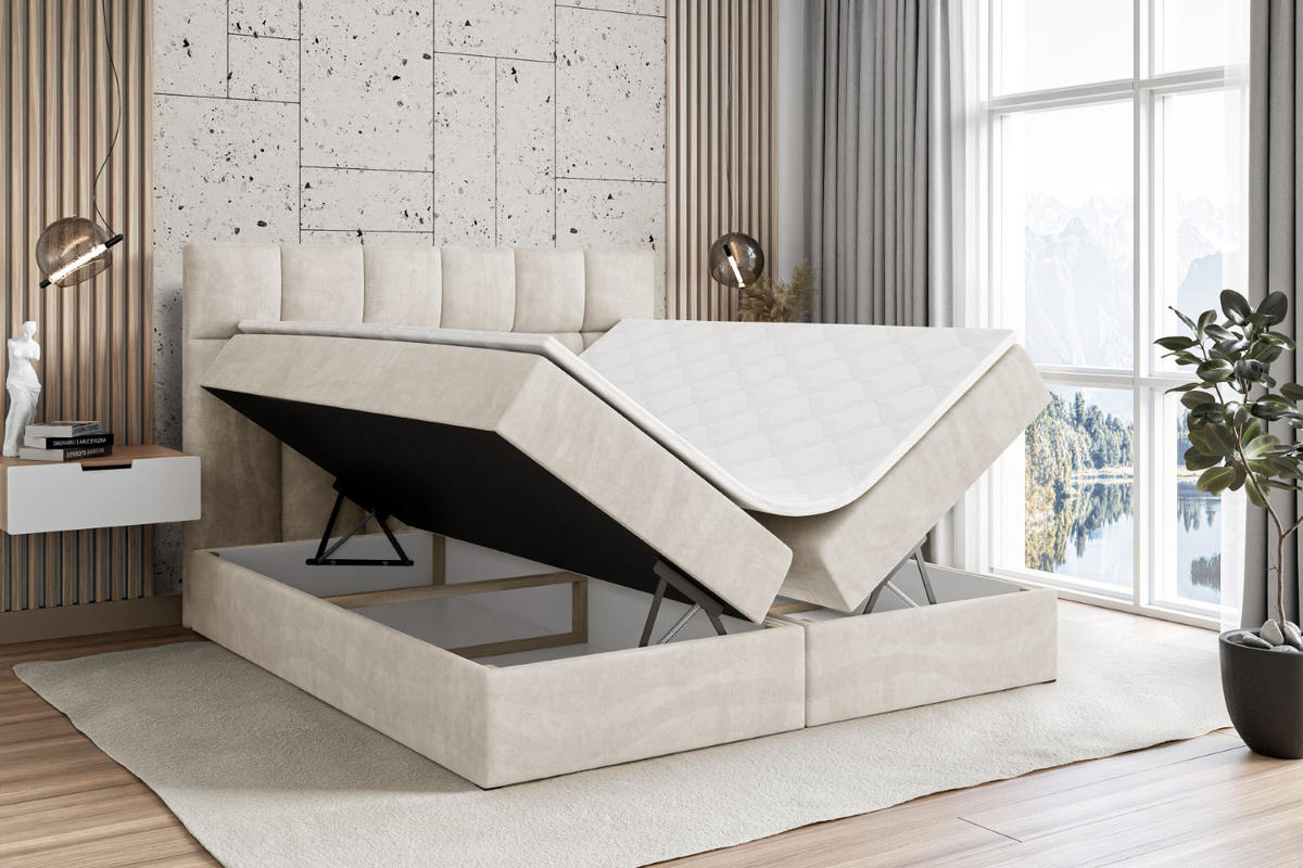 BOXBETT mit H3-Matratze und Lattenrost - RICAR - 140x200 Ecru - Ecru, Holzwerkstoff (140/200cm) - ALTDECOR