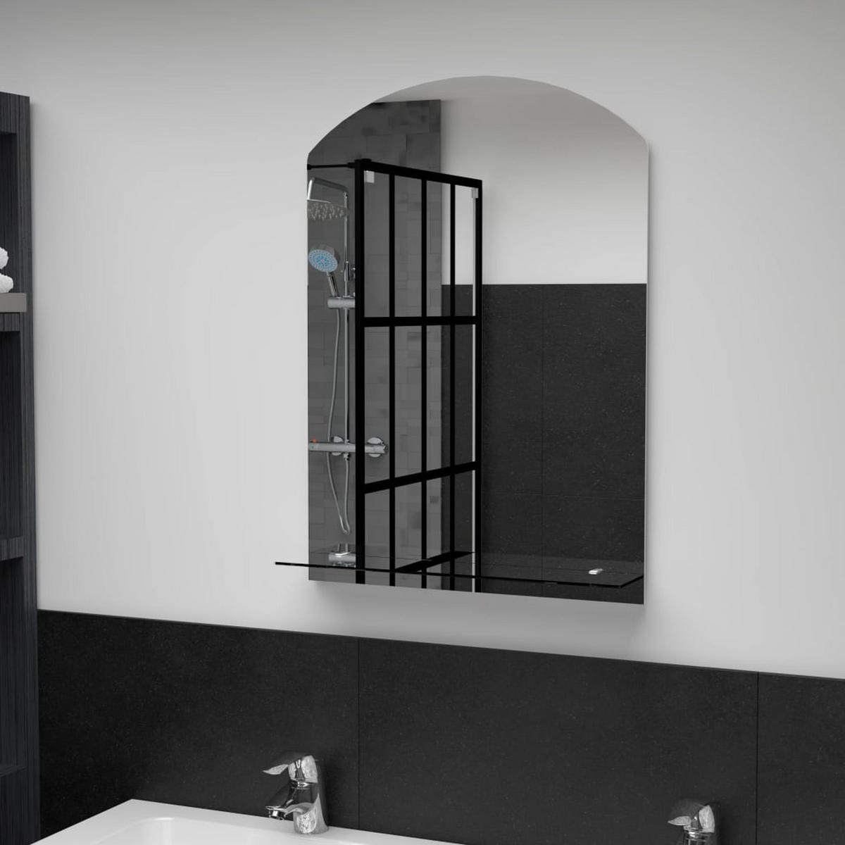 WANDSPIEGEL mit Regal 50x70 cm Hartglas - Silberfarben, Glas (50/70/70cm) - furnicato