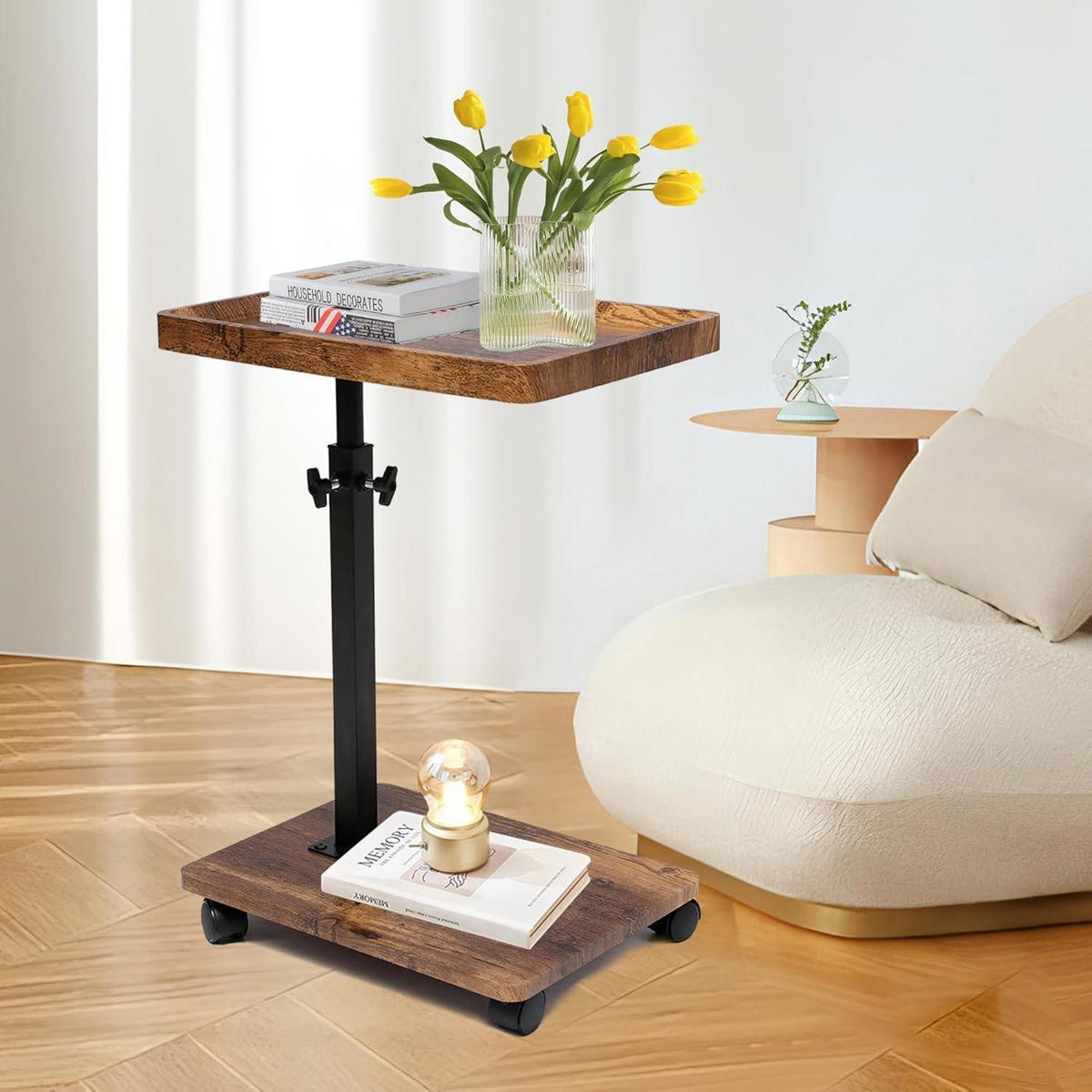 BEISTELLTISCH mit Rollen höhenverstellbar 45-80 cm Nussbaum Finish - Braun, Holzwerkstoff (40/30/45cm)