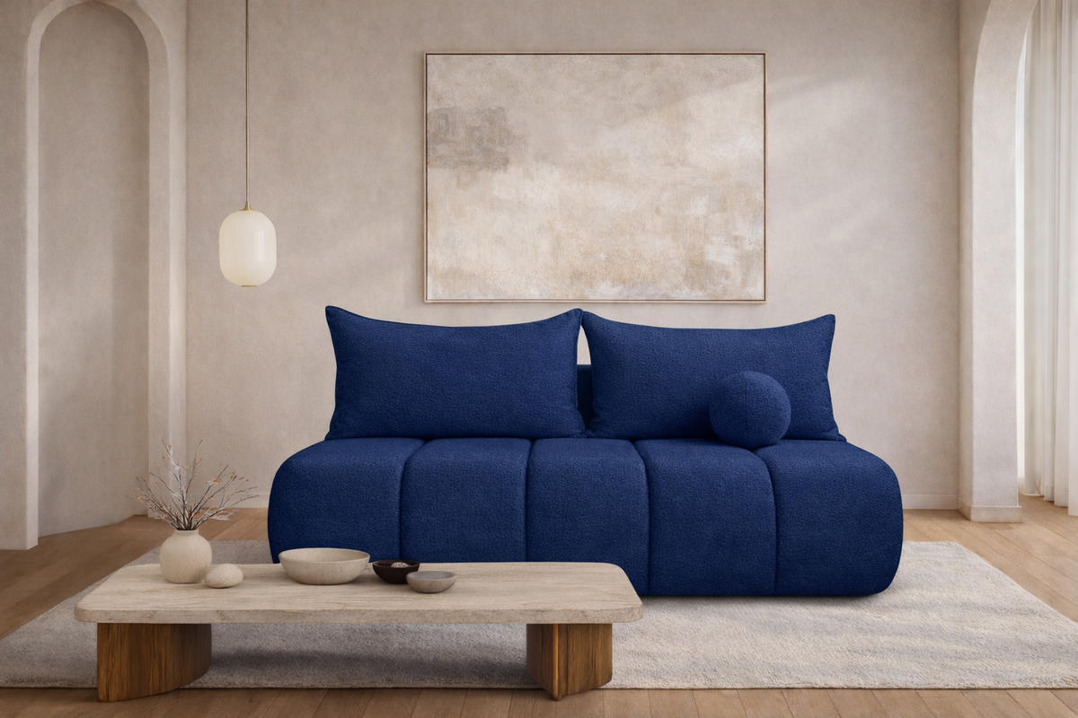 SOFA Mit Schlaffunktion Und Bettkasten, Veloursstoff Monolith, Dunkelblau, PIANO - Dunkelblau, Holz (207/91/103cm) - Kaiser Möbel