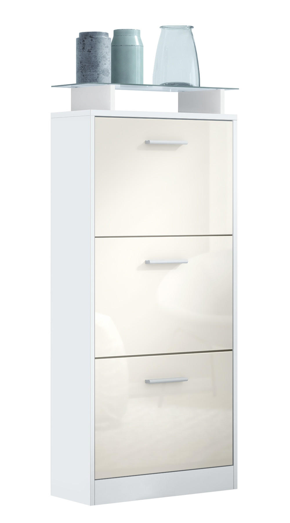 SCHUHSCHRANK Lavia Front in Creme Hochglanz - Creme, Holzwerkstoff (46/128/23cm) - Vladon