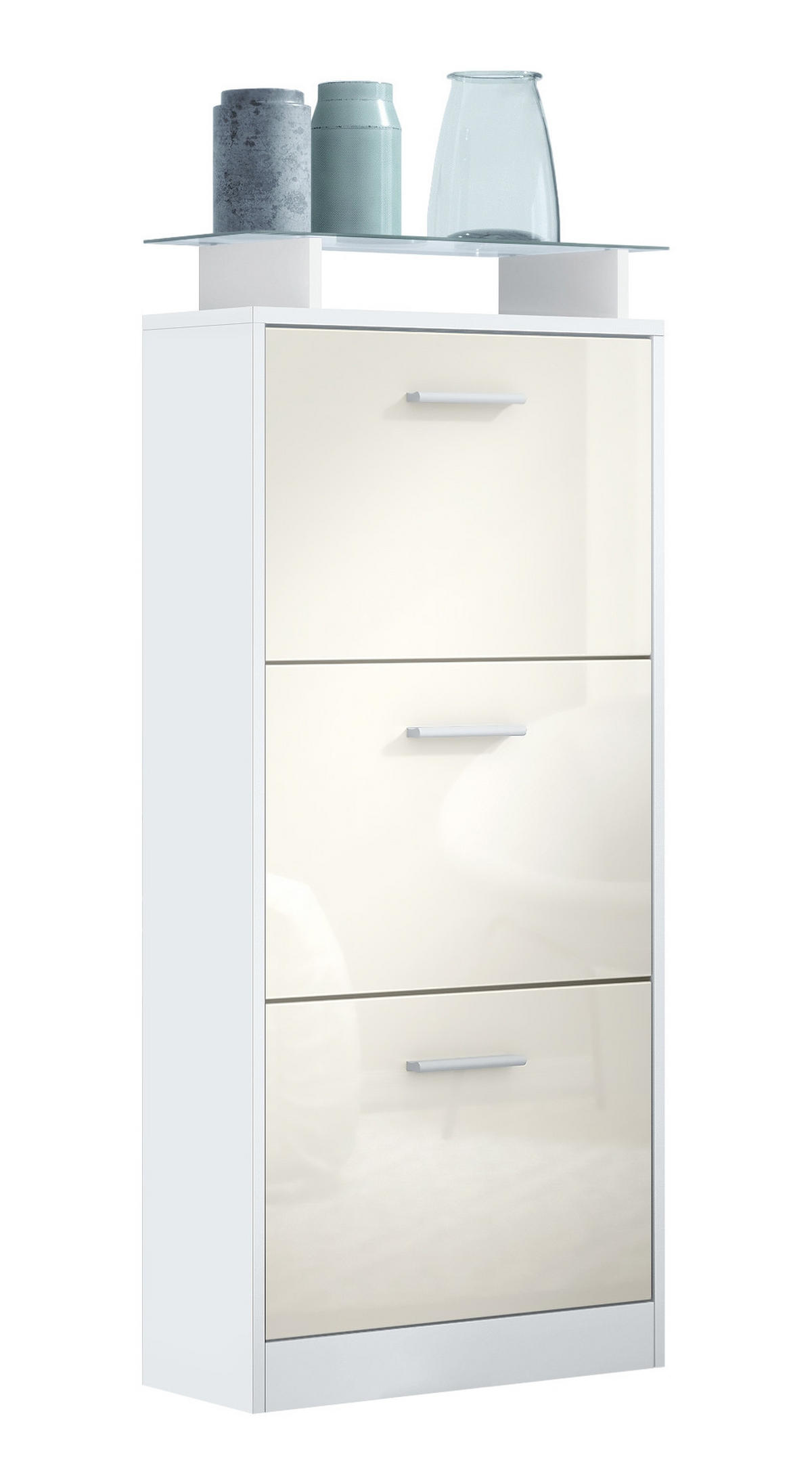 SCHUHSCHRANK Lavia Front in Creme Hochglanz - Creme, Holzwerkstoff (46/128/23cm) - Vladon