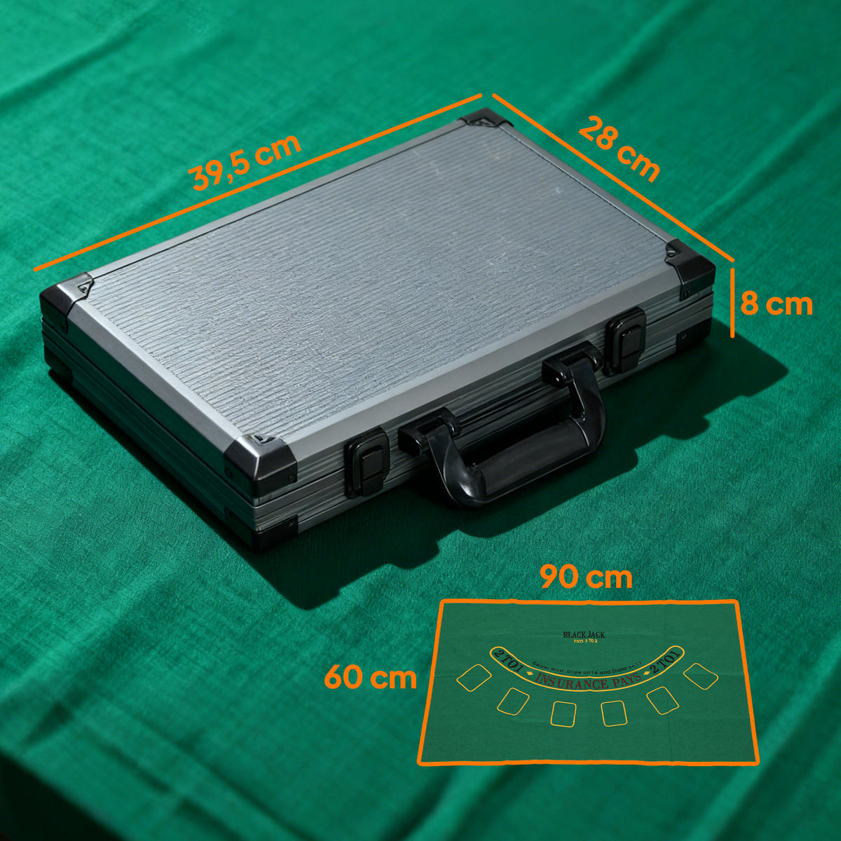 POKERKOFFER Pokerset mit 400 Chips 11,5 Gramm 2 Kartendecks 5 Würfeln - Grau, Kunststoff (28/39.5cm) - SPORTNOW