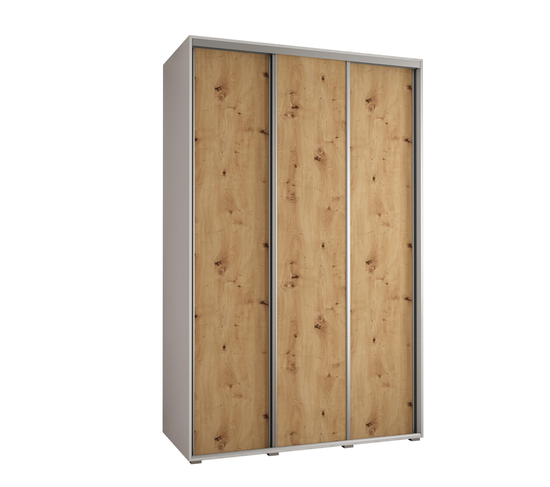Abiks Möbel Schwebetürenschrank Weiß, Eiche Artisan, Silber 150x235x60 cm