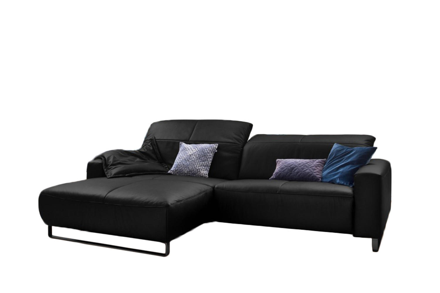 ECKSOFA MIT SITZTIEFENVERSTELLUNG YORK Schwarz Leder - Schwarz, Leder (284/180cm) - KAWOLA