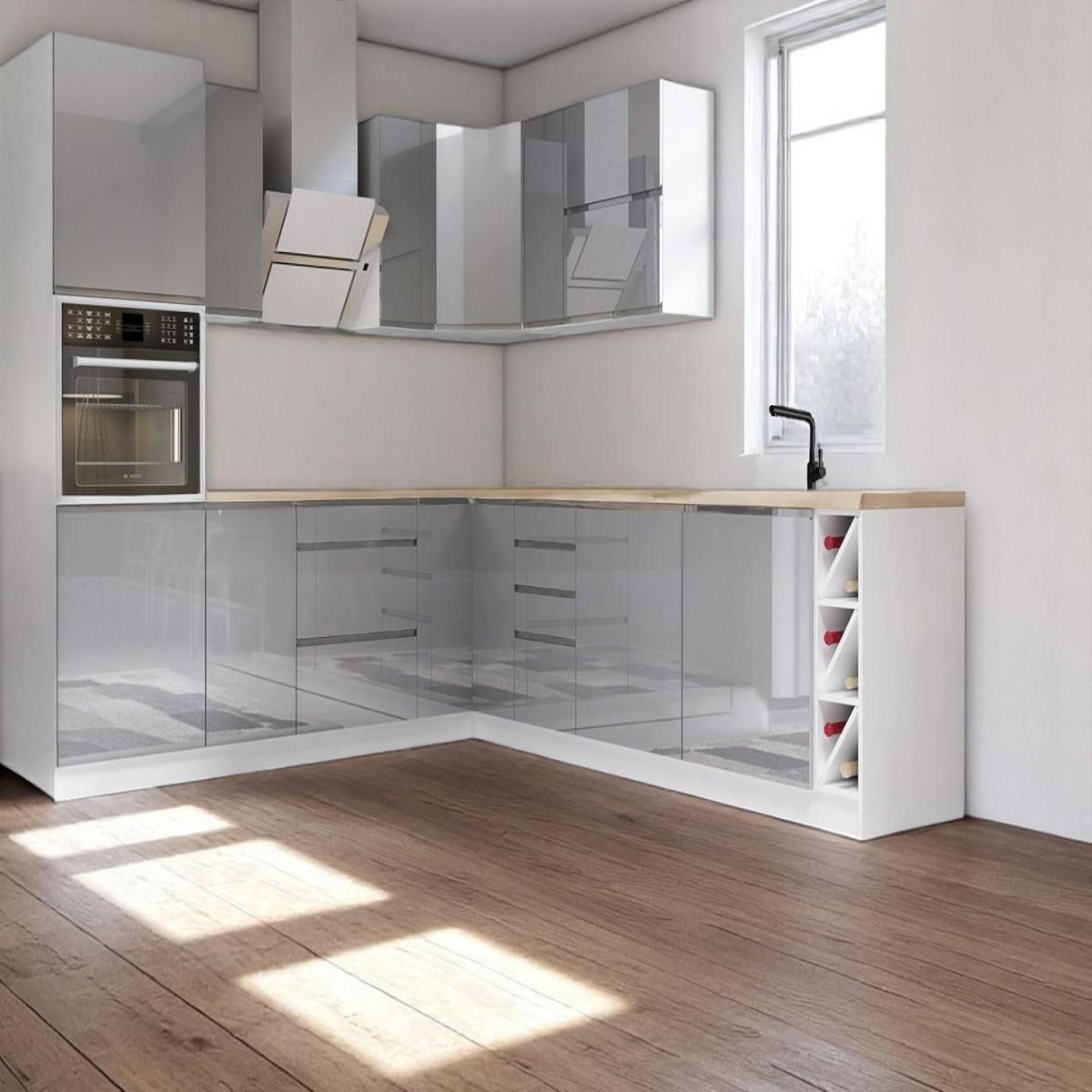 ECKKÜCHE 250 x 270 cm - Aspen K67-M250 - in Grau/Hochglanz - Grau, Holz (250/212/270cm)