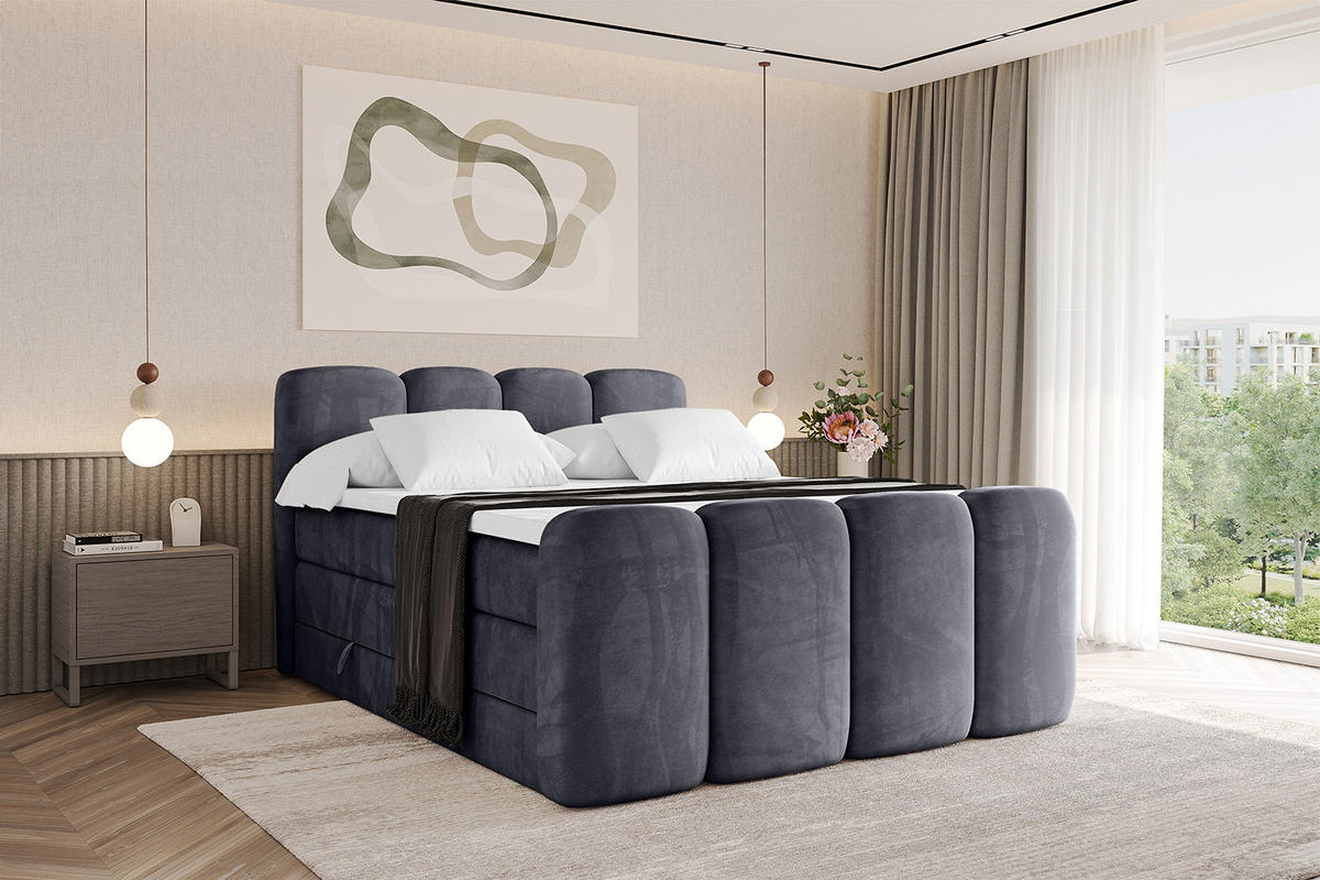 BOXBETT mit Matratze H3|H4 und Lattenrost - NINA-Z KING - 140x200 cm Casablanca - Dunkelgrau - Dunkelgrau, Holzwerkstoff (140/200cm)