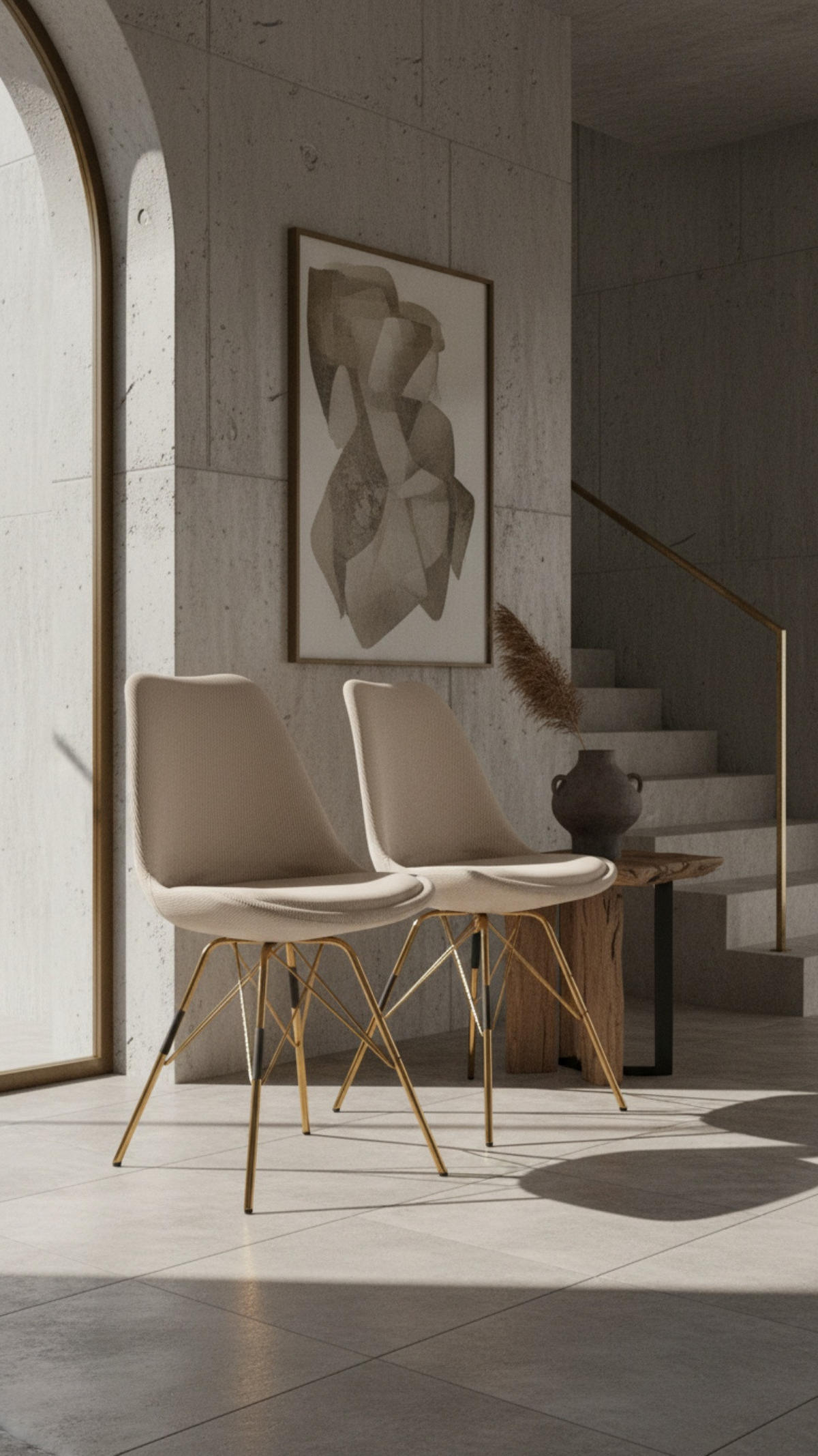 ESSZIMMERSTUHL 2er Set Cordstoff mit Metallgestell Schalenform Skandinavisch gepolstert, Beige 48x58x85 cm - Beige/Goldfarben, Textil/Metall (48/85/58cm) - KADIMA DESIGN