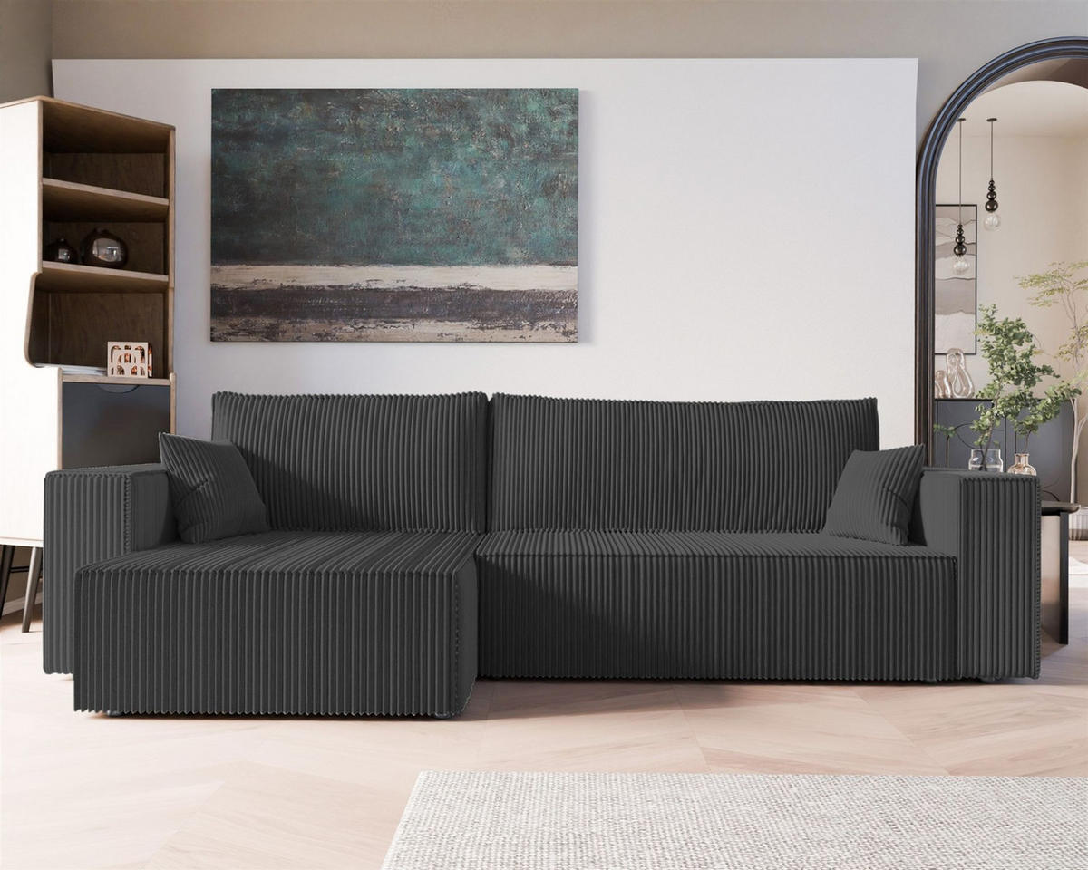 ECKSOFA Adara Max Mit Schlaffunktion - Schwarz, Holzwerkstoff/Textil (276/145cm) - Fun Möbel