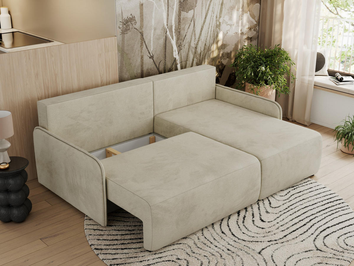 ECKSCHLAFSOFA ARPA L Beige Velvet - rechts - Beige/Schwarz, Kunststoff/Textil (150/198cm) - MKS