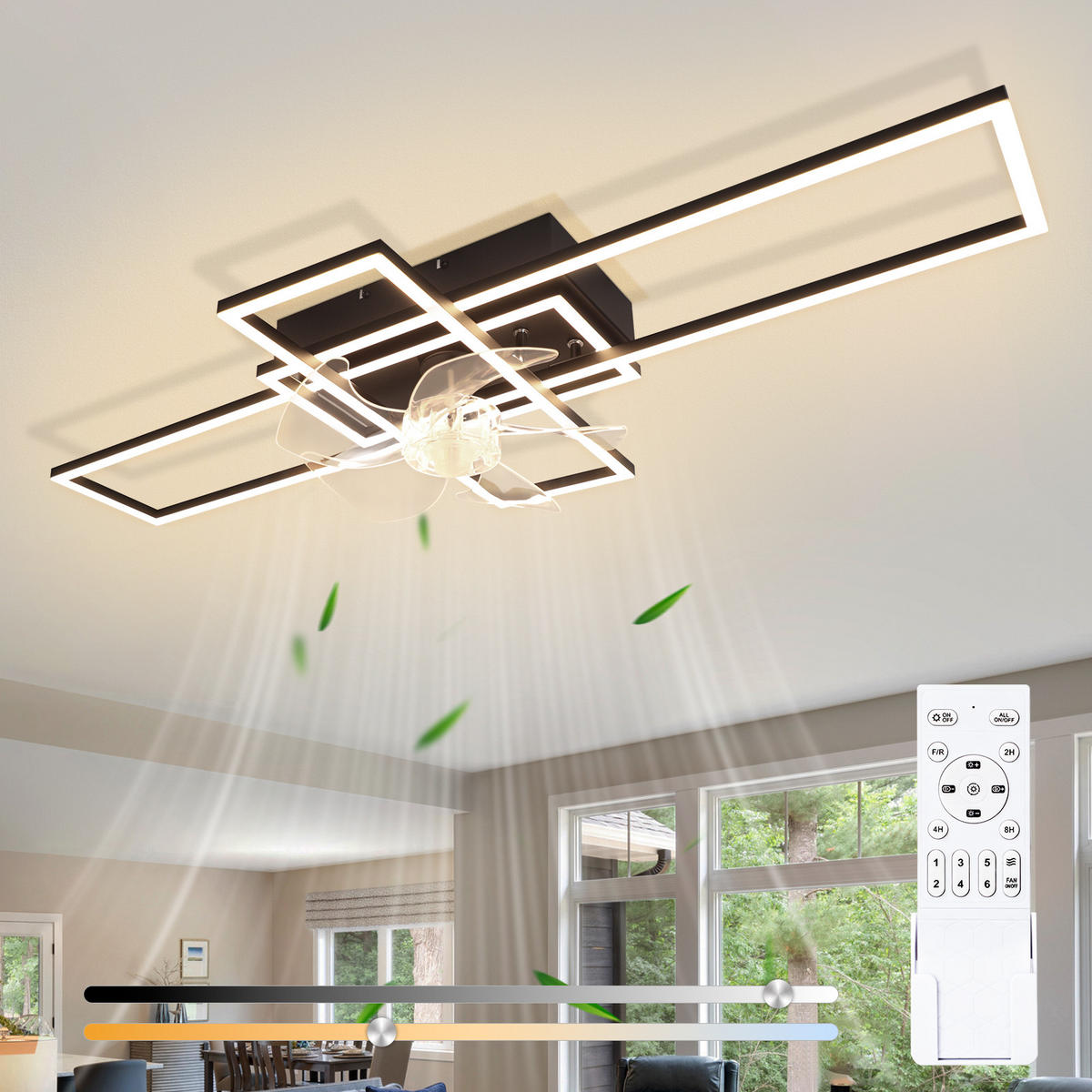 LED DECKENVENTILATOR 42/94/15.5cm - Schwarz, Metall (94/42/15.5cm) - Nettlife