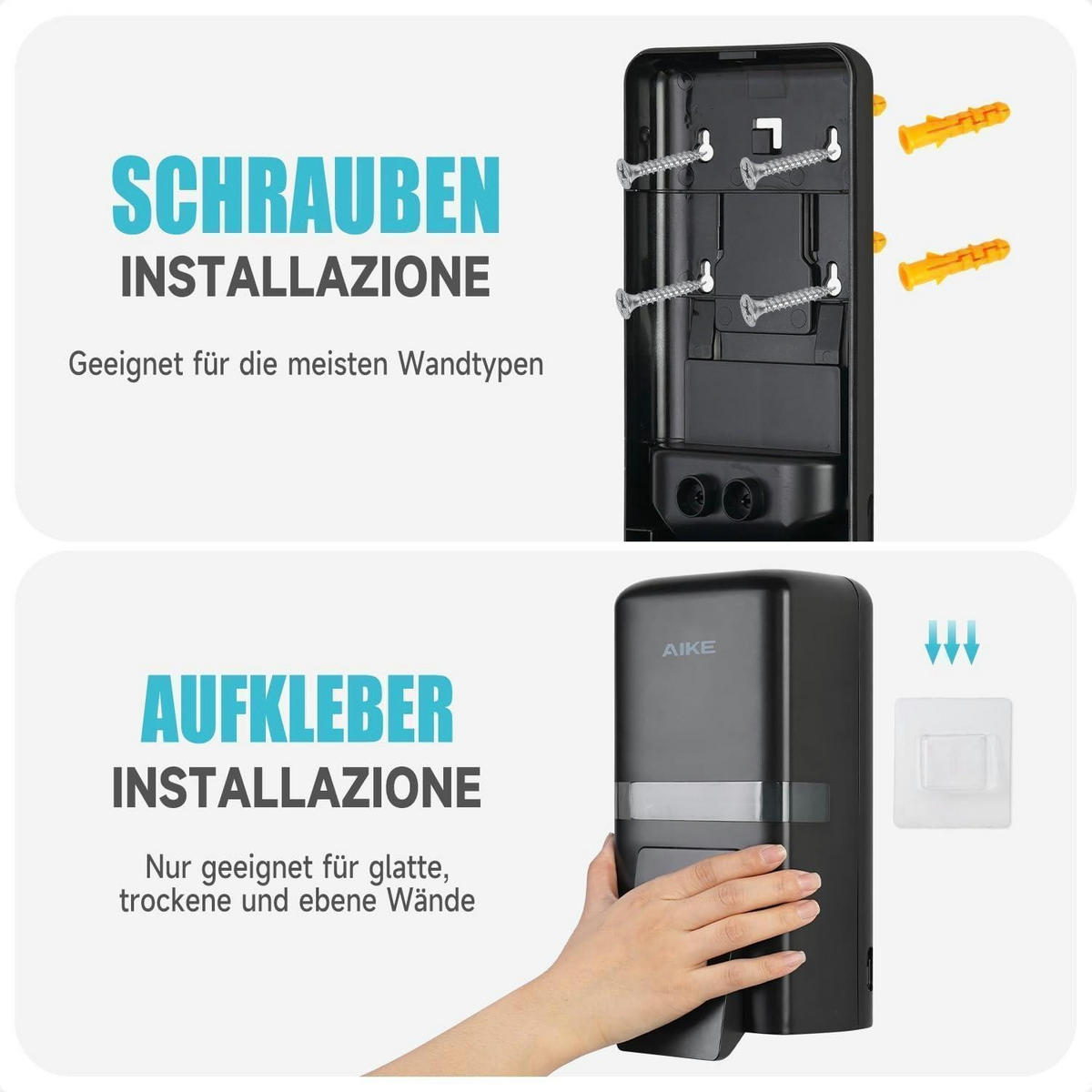 SEIFENSPENDER Wandmontage Ohne Bohren 800ML Schwarz - Schwarz, Kunststoff (8/23/12cm)