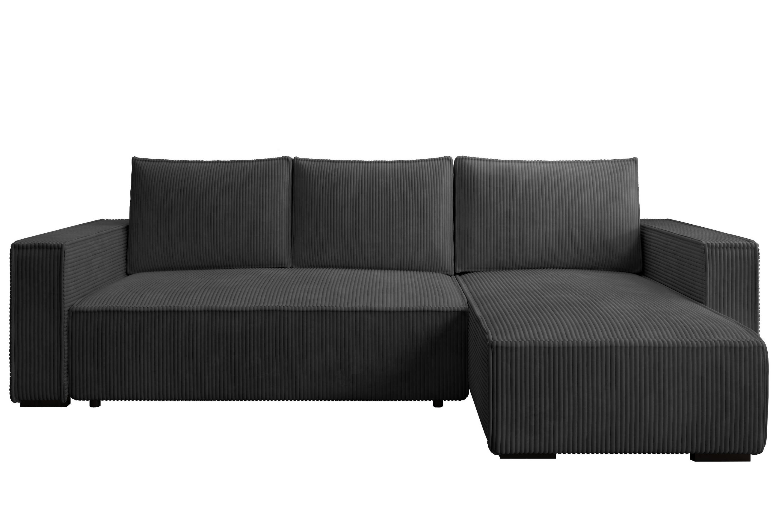 ECKSOFA CUDDY L, Eckcouch in L-Form mit Schlaffunktion und Bettkasten, Farbe: Dunkelgrau, Cordstoff, Ottomane Rechts - Dunkelgrau, Textil (240/140cm) - Storez24