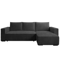 ECKSOFA CUDDY L, Eckcouch in L-Form mit Schlaffunktion und Bettkasten, Farbe: Dunkelgrau, Cordstoff, Ottomane Rechts - Dunkelgrau, Textil (240/140cm) - Storez24