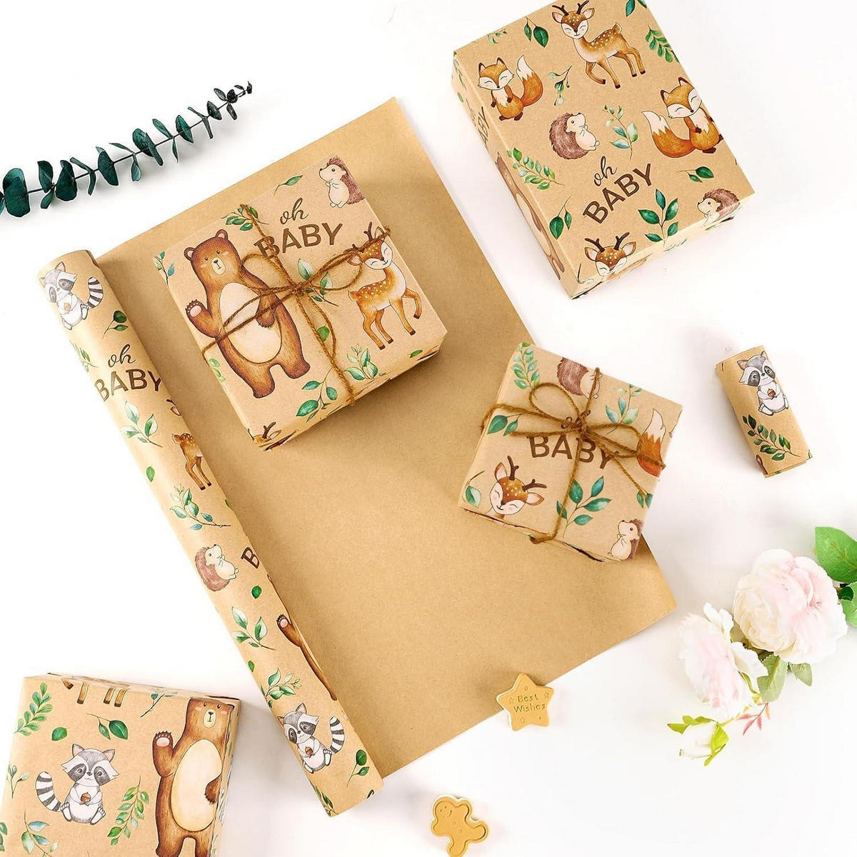 GESCHENKPAPIER 1 Rolle 43 cm x 10 m Waldtiere Wendbar - Multicolor, Papier (0.1/0.1/0.1cm)