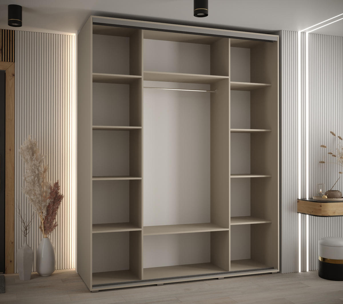 SCHWEBETÜRENSCHRANK 235,2/200/60 3-türig - Kaschmir/Schwarz, Holz/Metall (200/235.2/60cm) - MÖBEL KRYSPOL