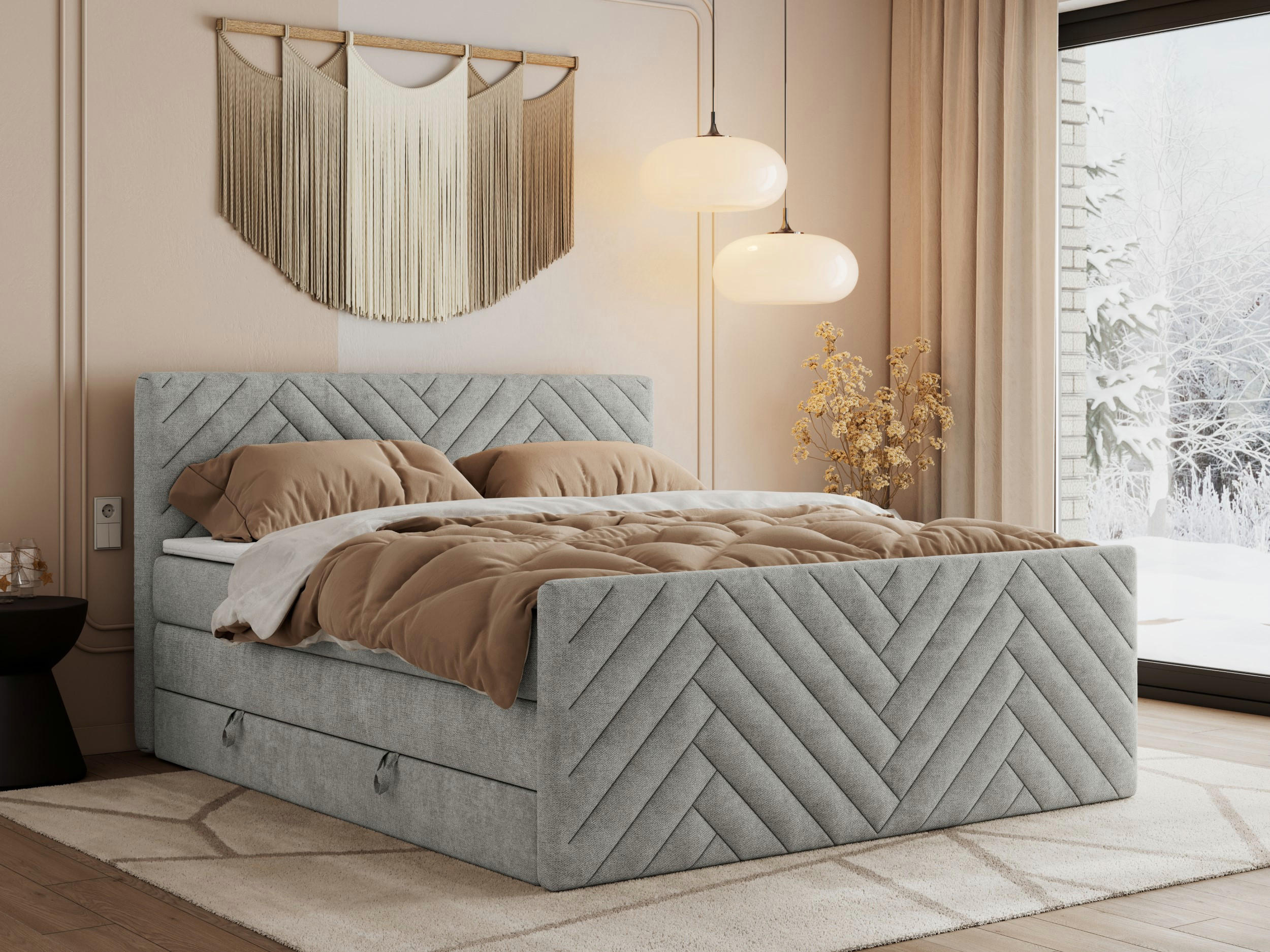 BOXSPRINGBETT PARIS KING DUO - 120/200 - Hellgrau Struktur - H3 - Hellgrau, Holz/Textil (120/200cm) - MKS