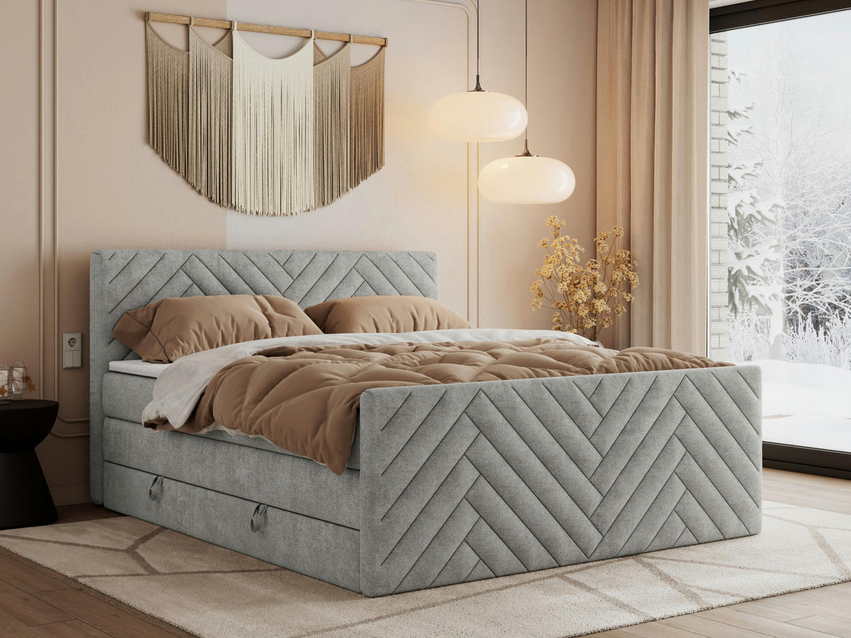 BOXSPRINGBETT PARIS KING DUO - 120/200 - Hellgrau Struktur - H3 - Hellgrau, Holz/Textil (120/200cm) - MKS