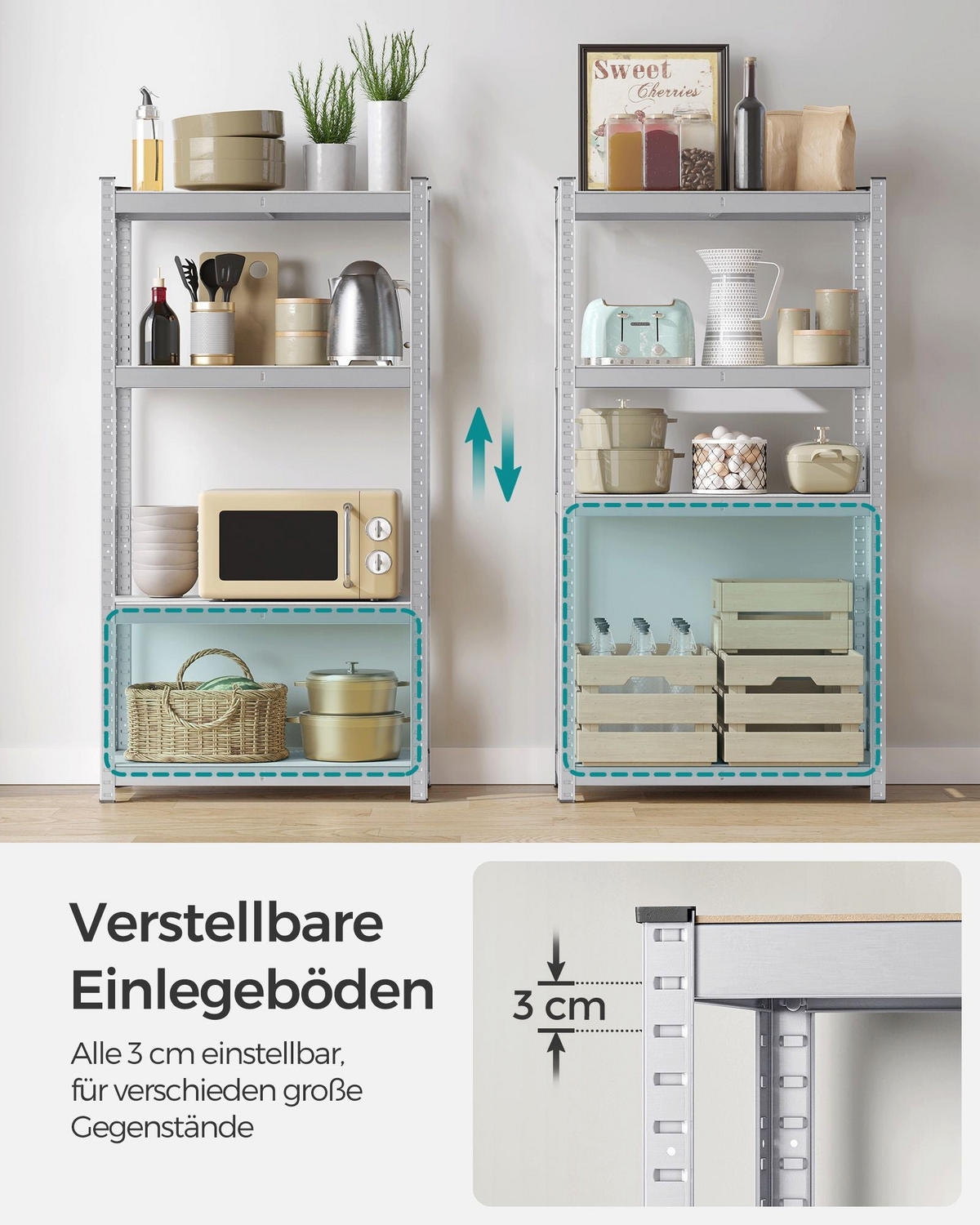 SCHWERLASTREGAL MONROVIA 2ER-SET - Silberfarben, Metall (80/160/40cm) - Hansiro