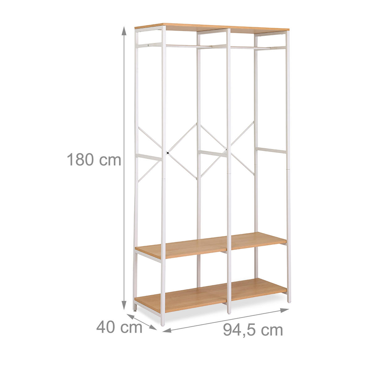ŠATNA - bílá, kov/kompozitní dřevo (94.5/180/40cm) - Relaxdays