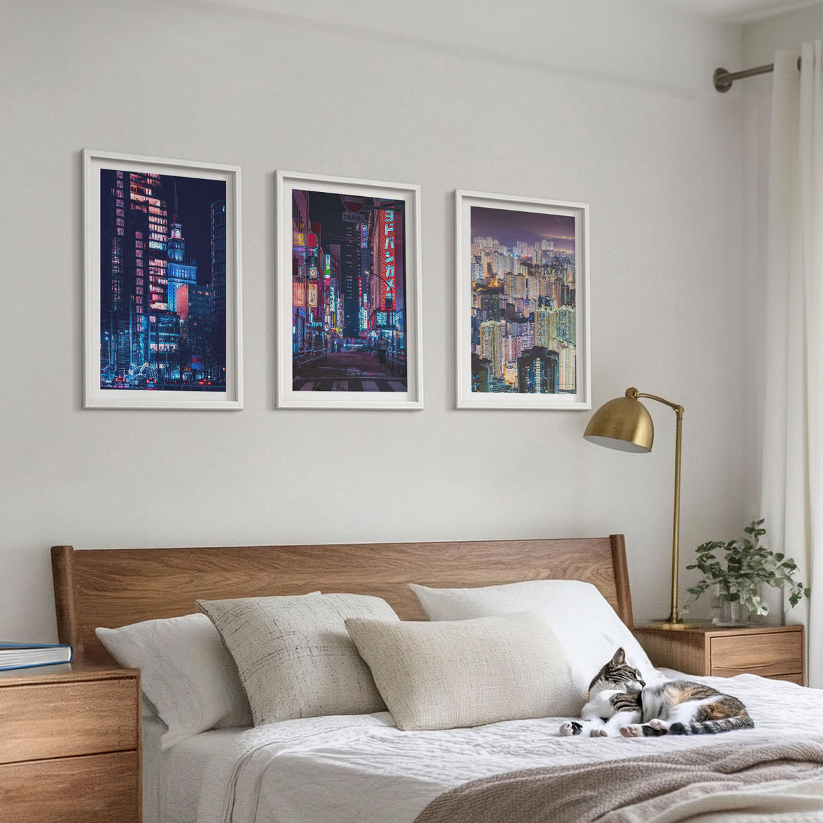 WANDBILDER 3er-Set - 40x60 cm Weißer Rahmen - Neonlichter der nächtlichen Stadt - Weiß, Kunststoff (40/60cm) - ArtPrintCave