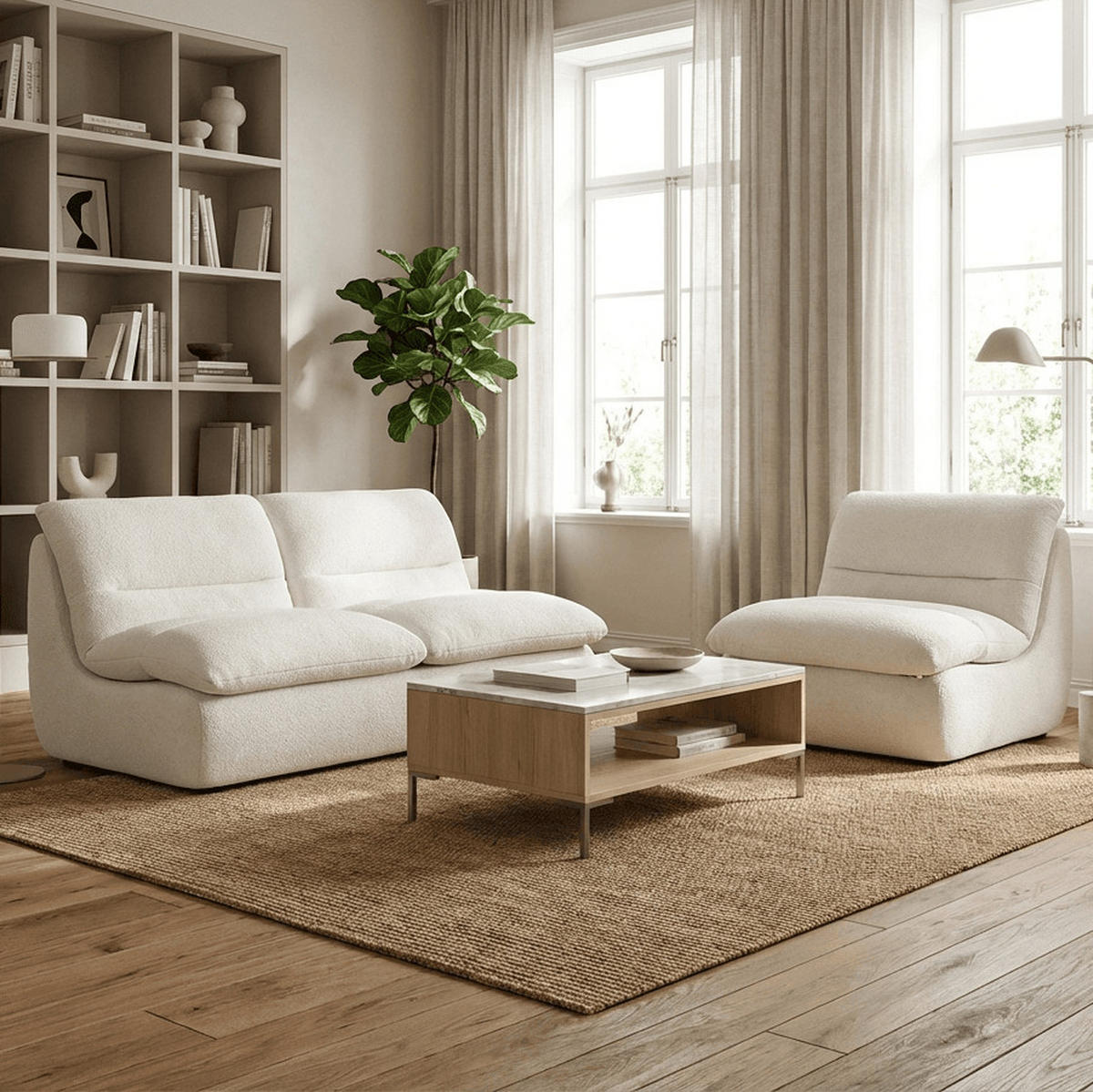 SITZGARNITUR Nuvia Sofa und Sessel Weiß und Weiß - Weiß, Textil (160/73/100cm) - COCO Living