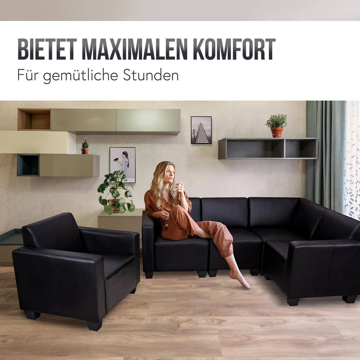 COUCH-GARNITUR Schwarz - Schwarz, Textil (214/76/142cm) - MCW