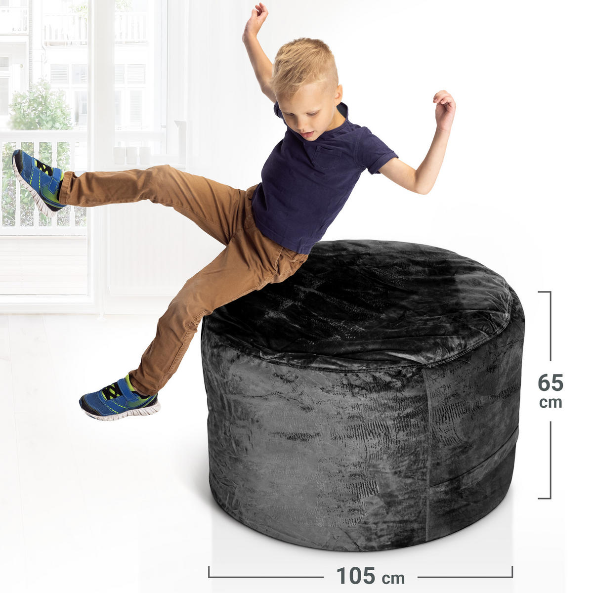RIESEN-SITZSACK XXL JUMBO Velours 3ft - Schwarz, Textil (105/65/105cm) - Green Bean