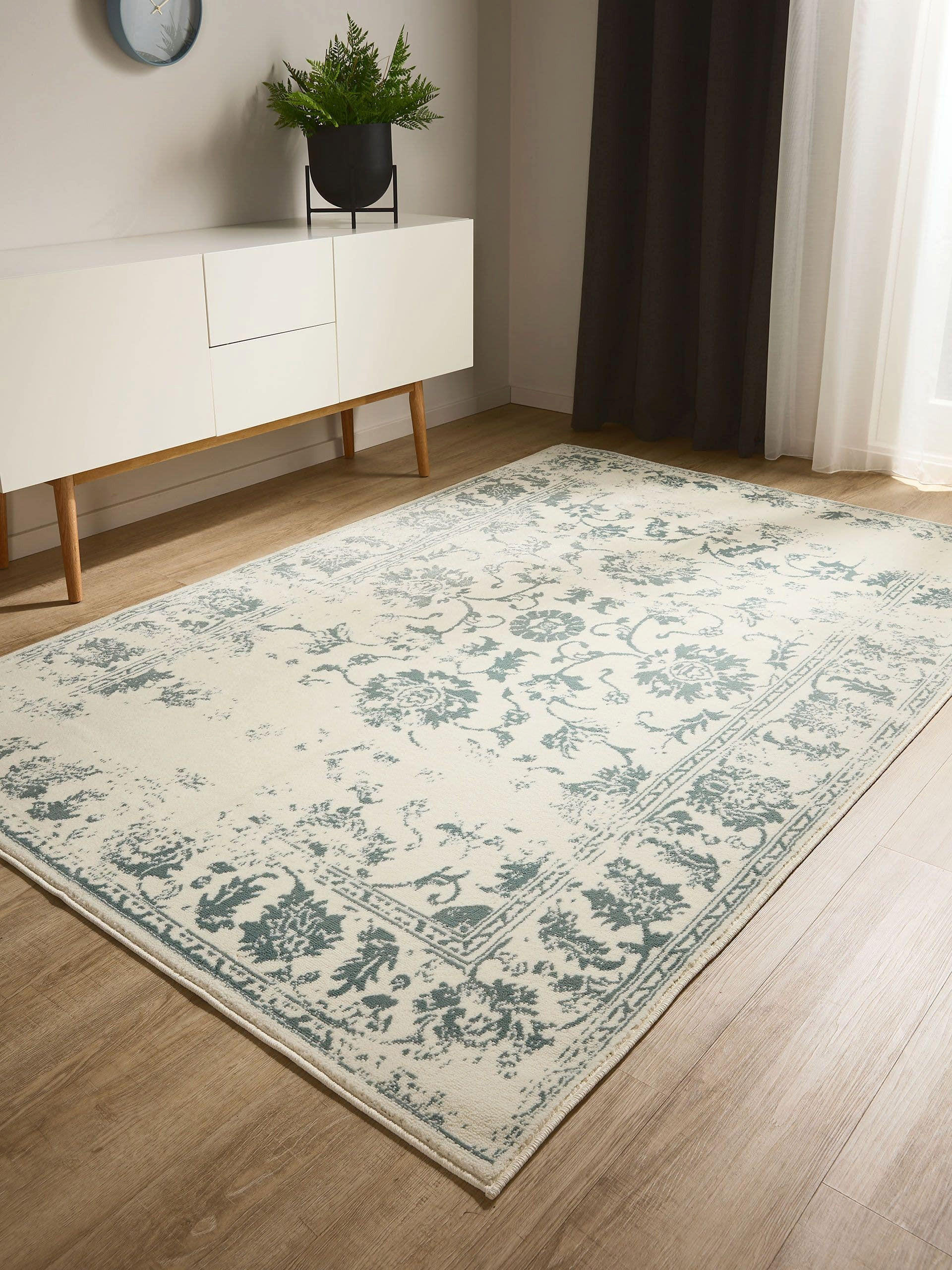 Thumbnail - benuta Vintage-Teppich, Creme, Mintgrün, Kunststoff, Vintage, Rechteckig, 60x120 cm, Oeko-Tex® Standard 100, für Fußbode...